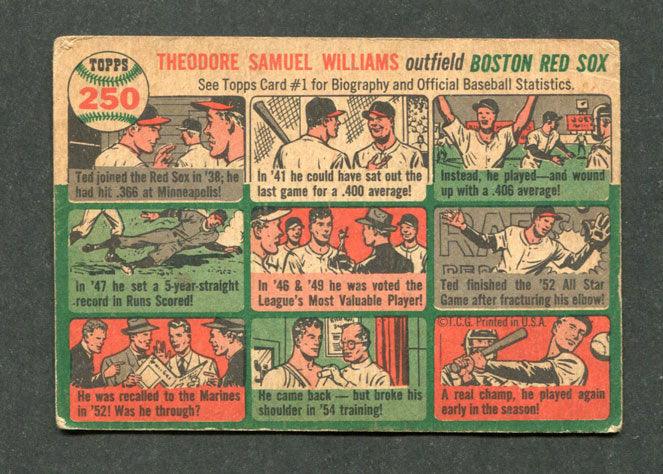 1954 Topps #250 Ted Williams Boston Red Sox Baseball Card (VG) - Image 2