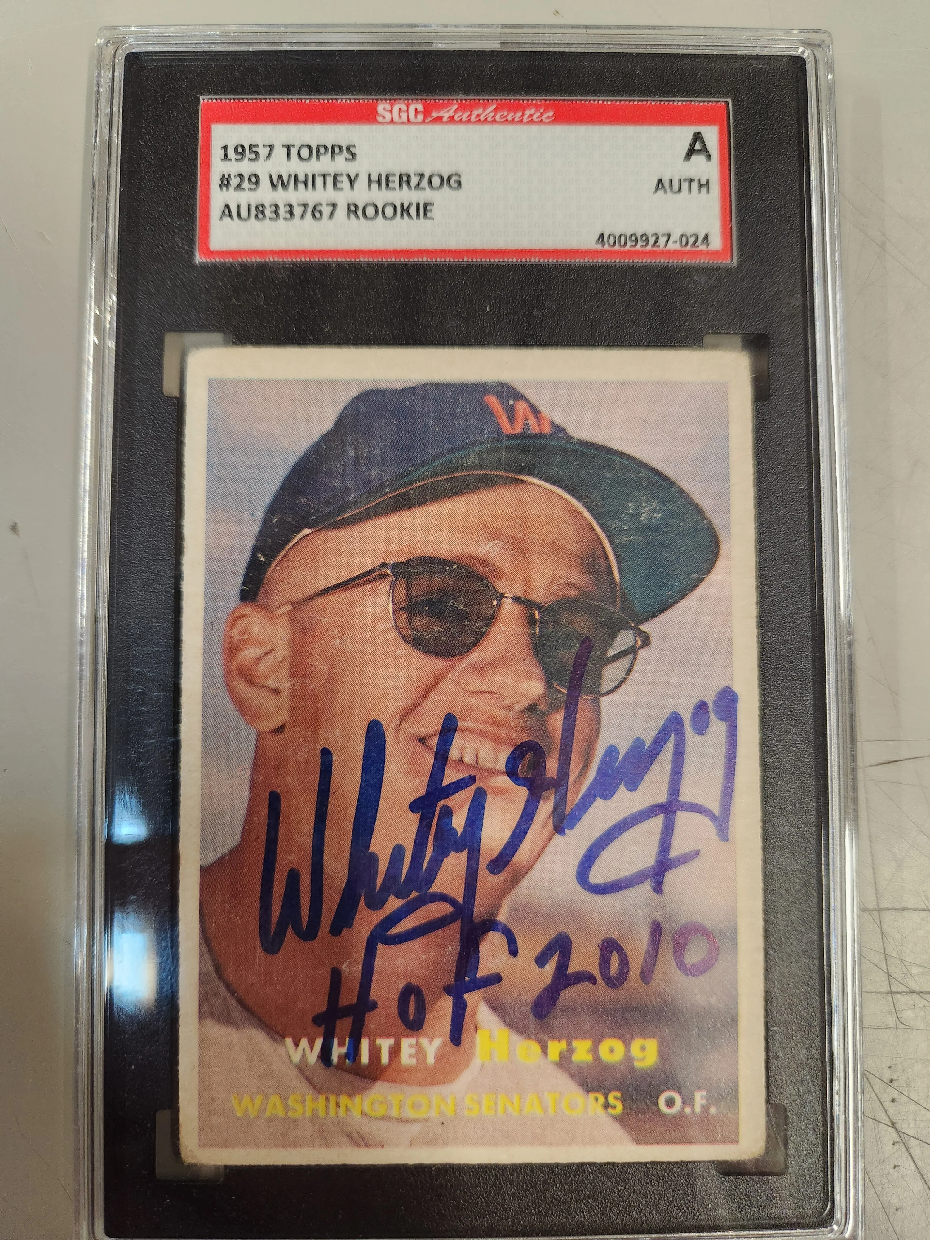 1957 Topps #29 Whitey Herzog Rookie Card Signed HOF 2010 SGC Authentic