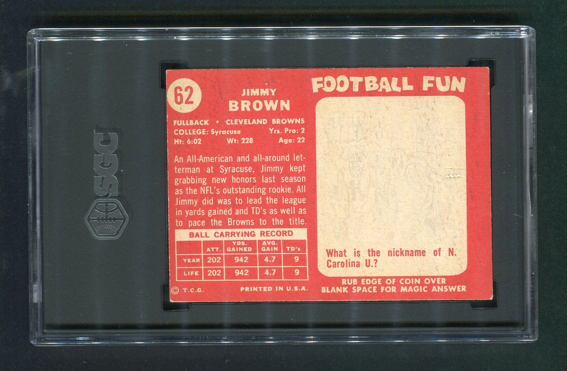 1958 Topps #62 Jim Brown Cleveland Browns SGC 5 Rookie Football Card - Image 2