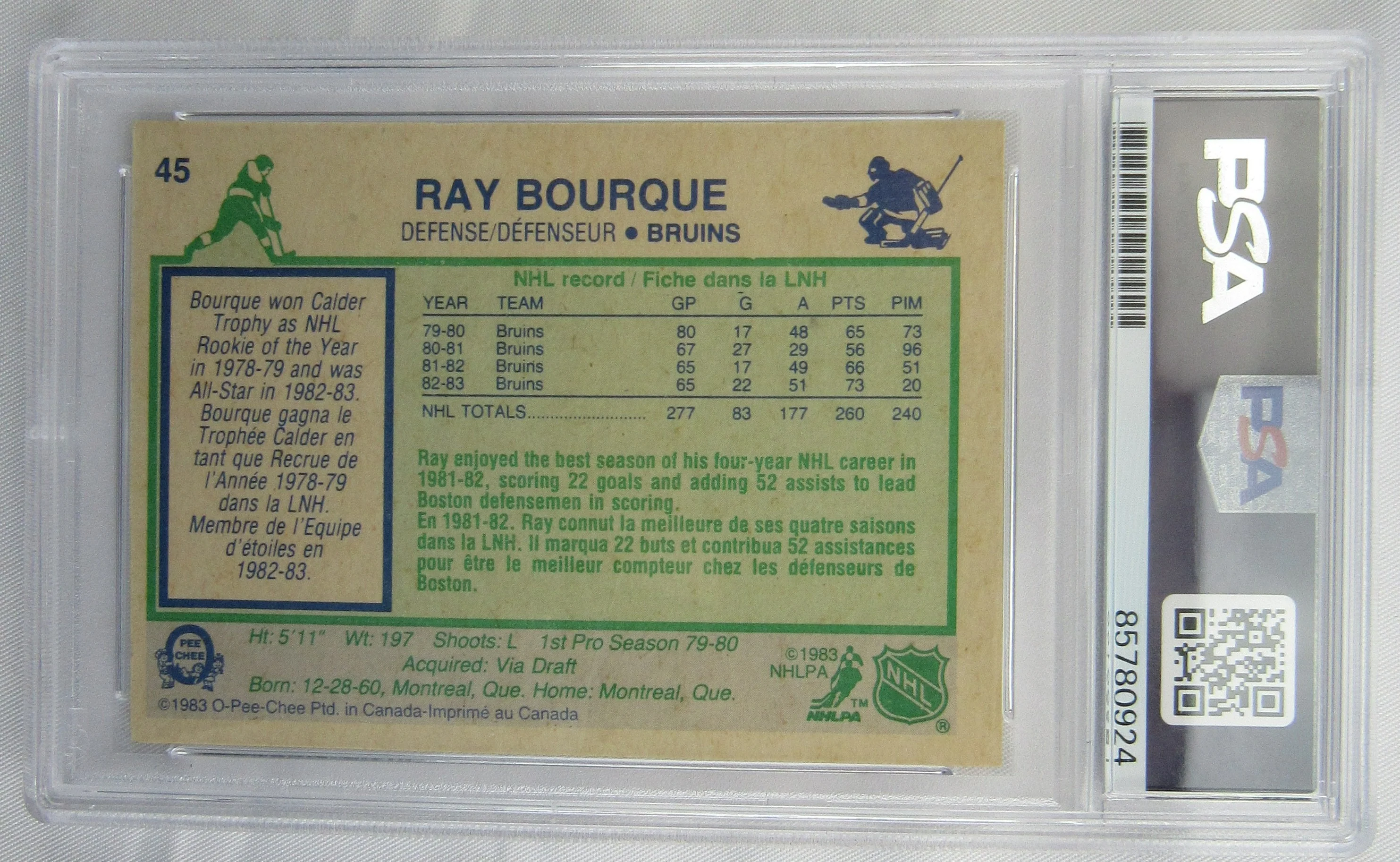 1983 O-Pee-Chee Ray Bourque Signed Auto PSA/DNA Encapsulated Hockey Card - Image 3