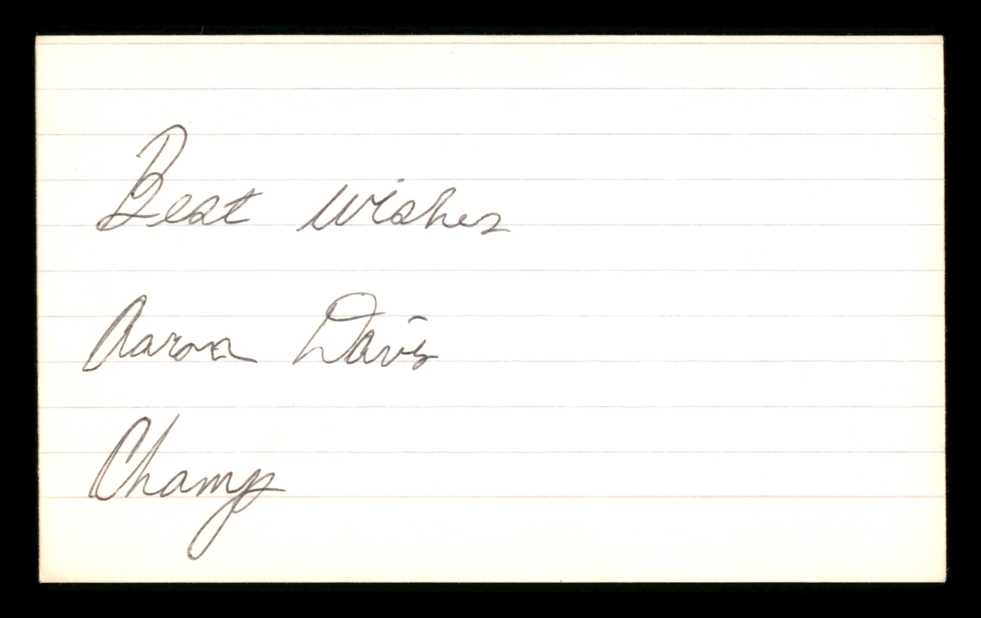 Aaron Davis Autographed 3x5 Index Card "Best Wishes" SKU #186918