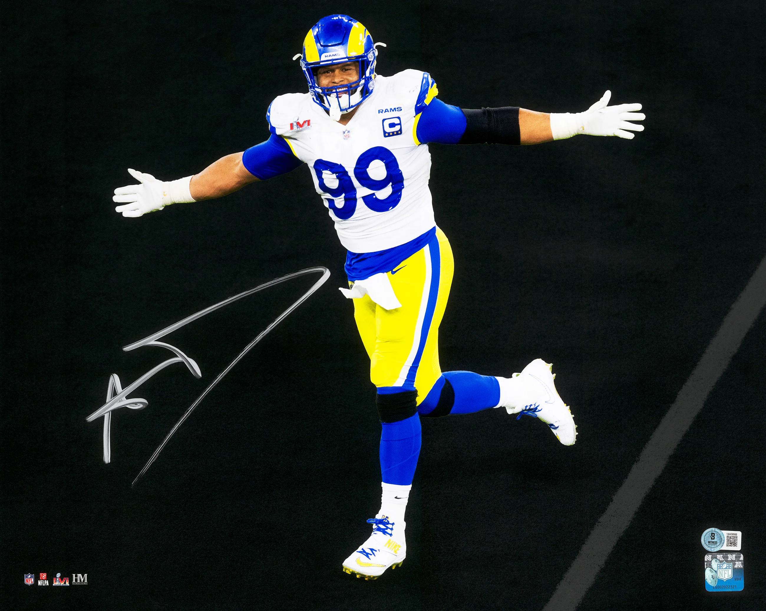 Aaron Donald Autographed 16x20 Photo Los Angeles Rams Super Bowl LVI 56 Spotlight Beckett BAS Witness