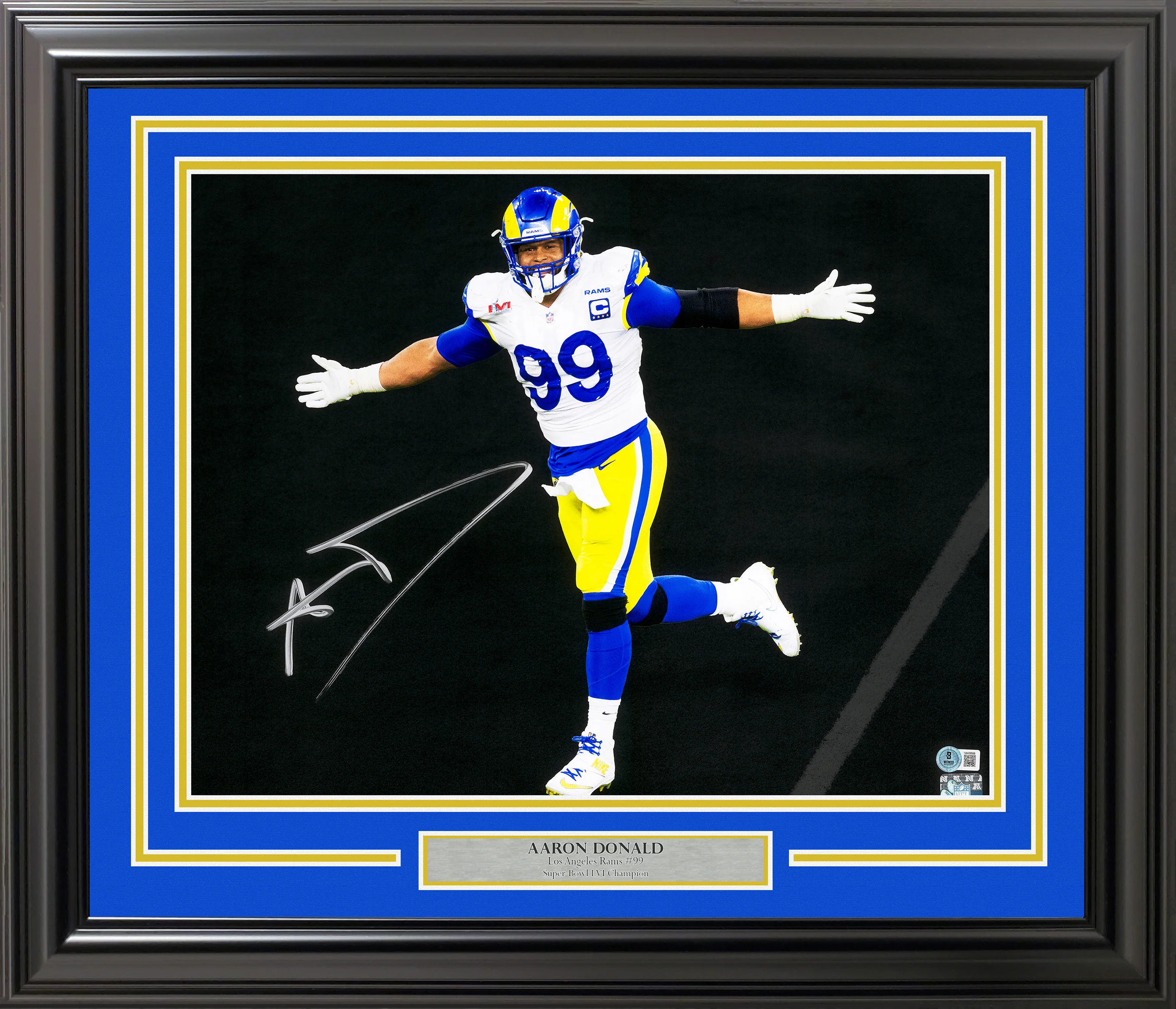 Aaron Donald Autographed Framed 16x20 Photo Los Angeles Rams Spotlight Beckett BAS Witness