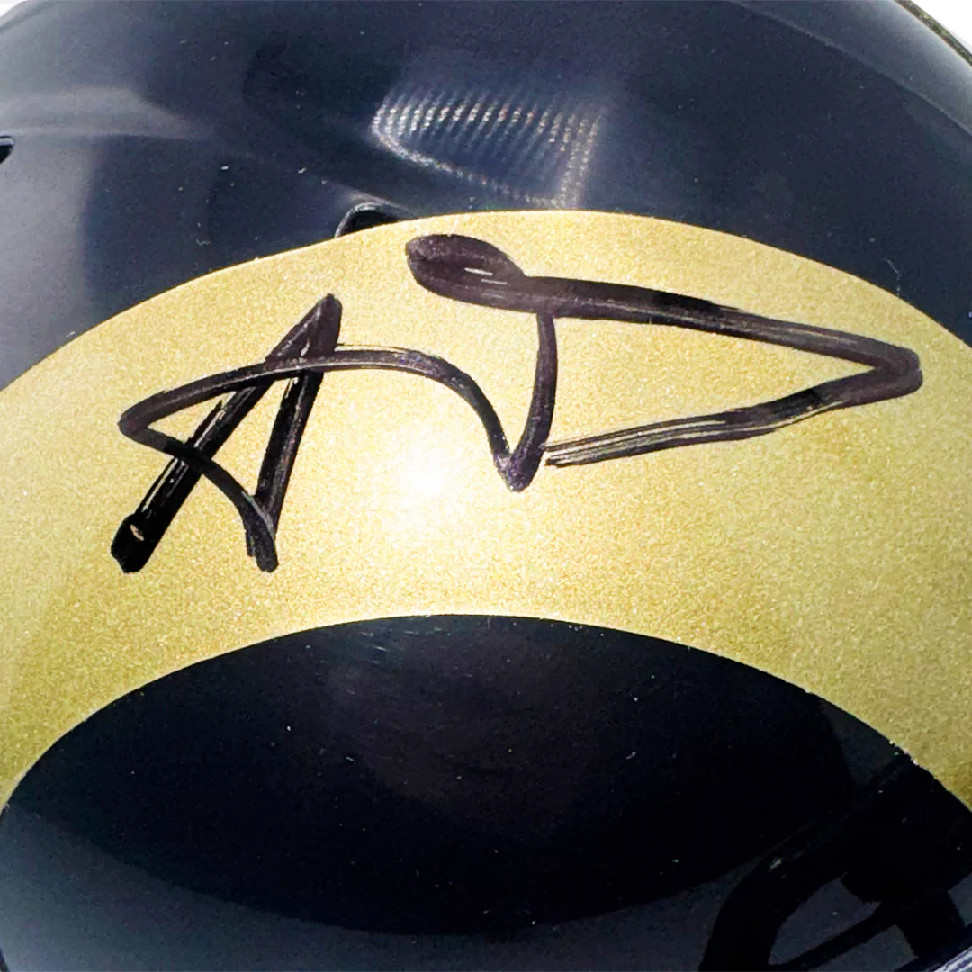 Aaron Donald Signed Los Angeles Rams Throwback 00-16 Speed Mini Football Helmet (Beckett) - Image 2