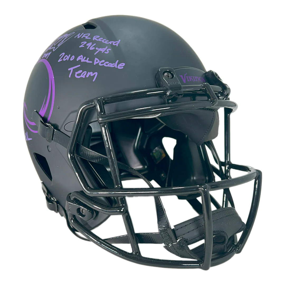 Adrian Peterson Signed Multi-Inscription Stats Minnesota Vikings Authentic Eclipse Speed Full-Size Football Helmet (Beckett) - Image 3