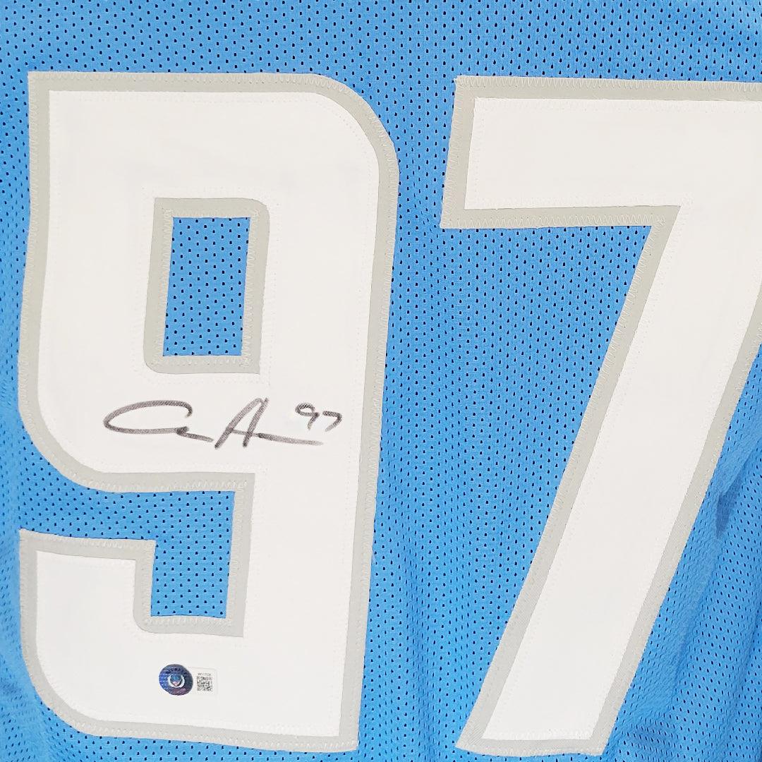 Aidan Hutchinson Signed Detroit Blue Football Jersey (Beckett) - Image 2