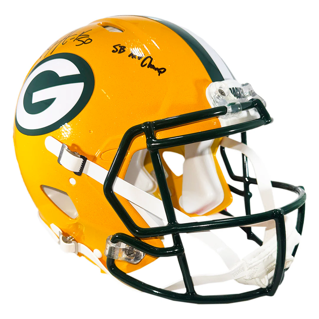 A.J. Hawk Signed SB XLV Champs Inscription Green Bay Packers Authentic Speed Full-Size Football Helmet (Beckett) - Image 3
