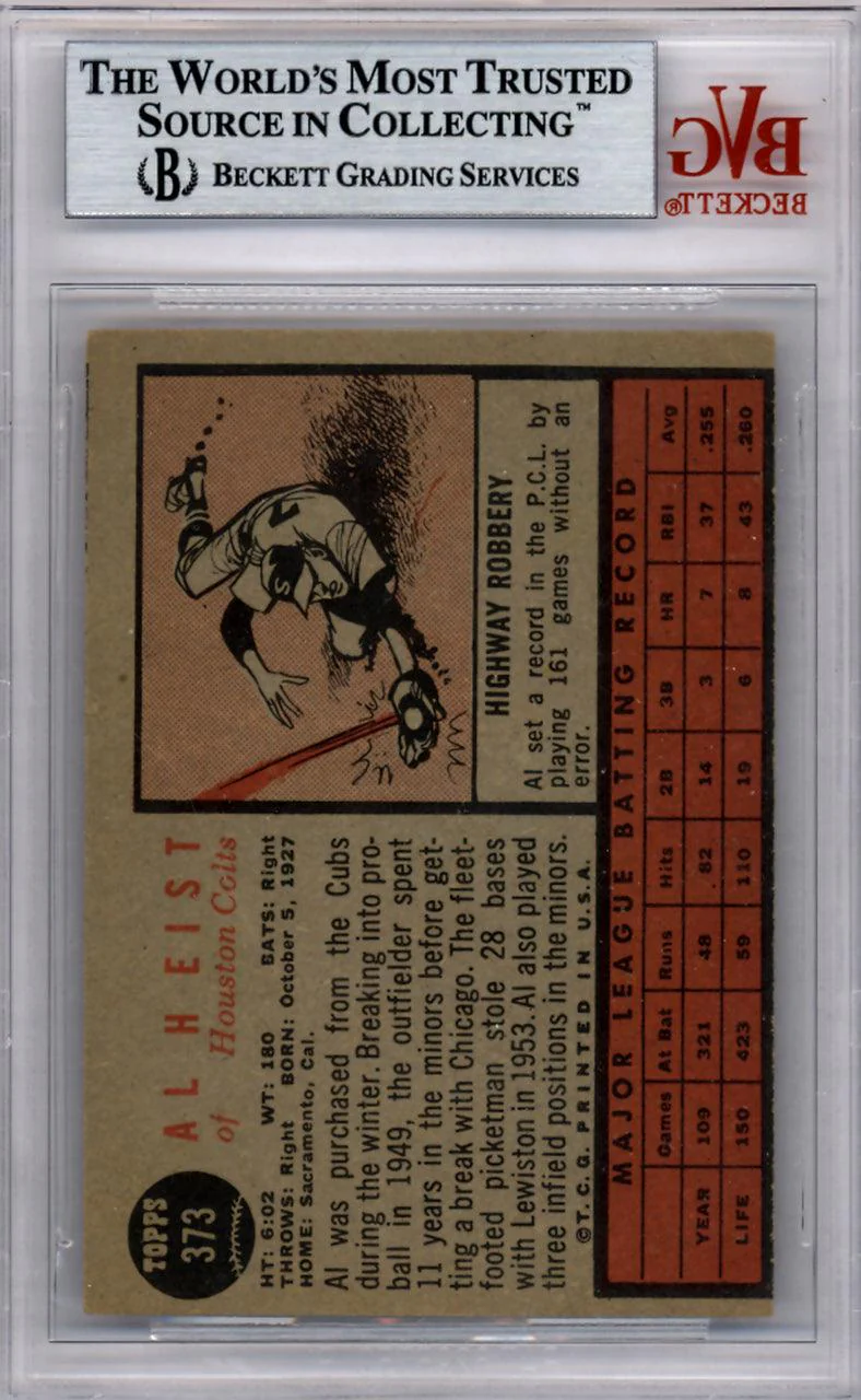 Al Heist Autographed 1962 Topps Card #373 Houston Colt .45's Beckett BAS #9889077 - Image 2