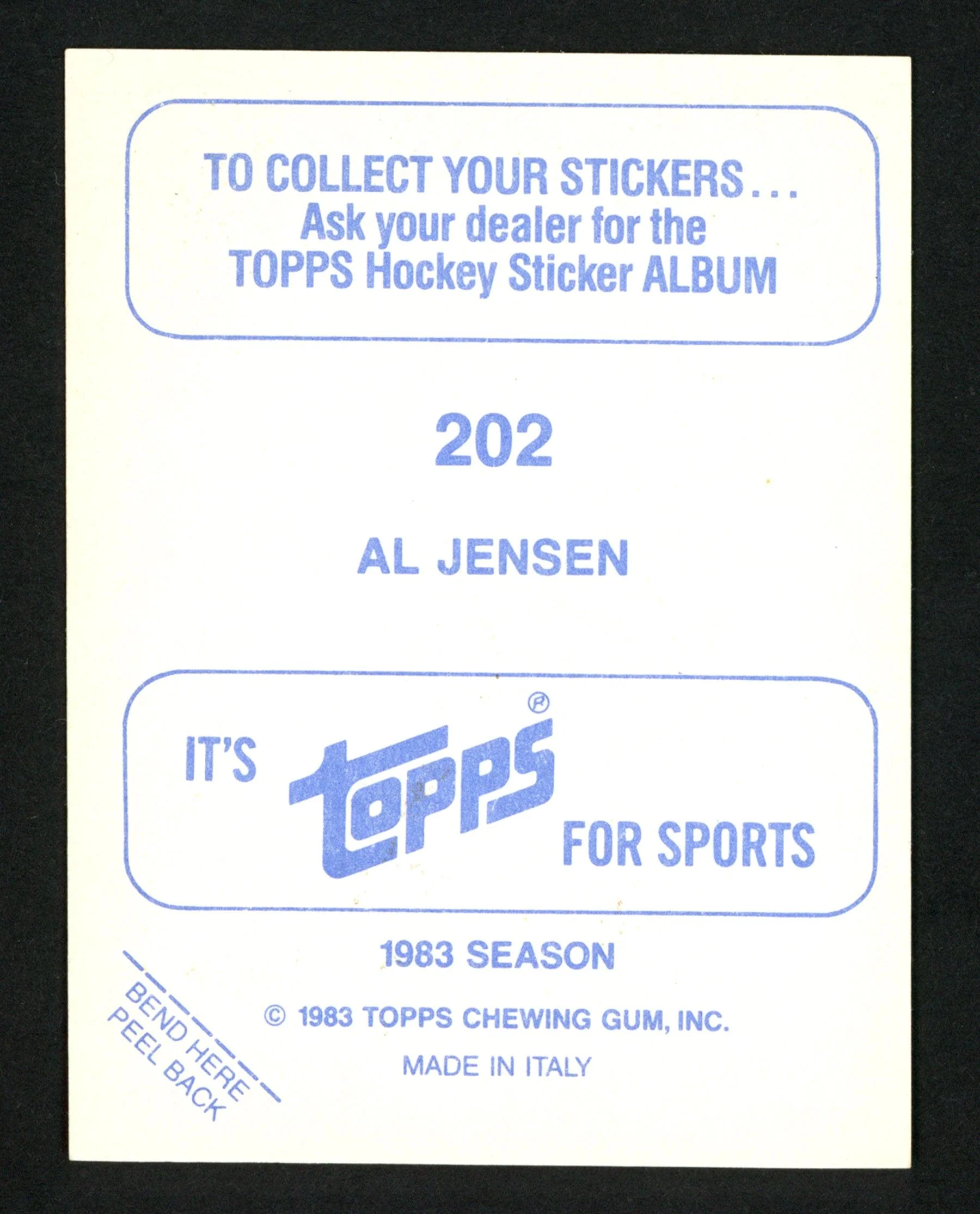 Al Jensen Autographed 1983-84 O-Pee-Chee Sticker Card #202 Washington Capitals SKU #153601 - Image 2