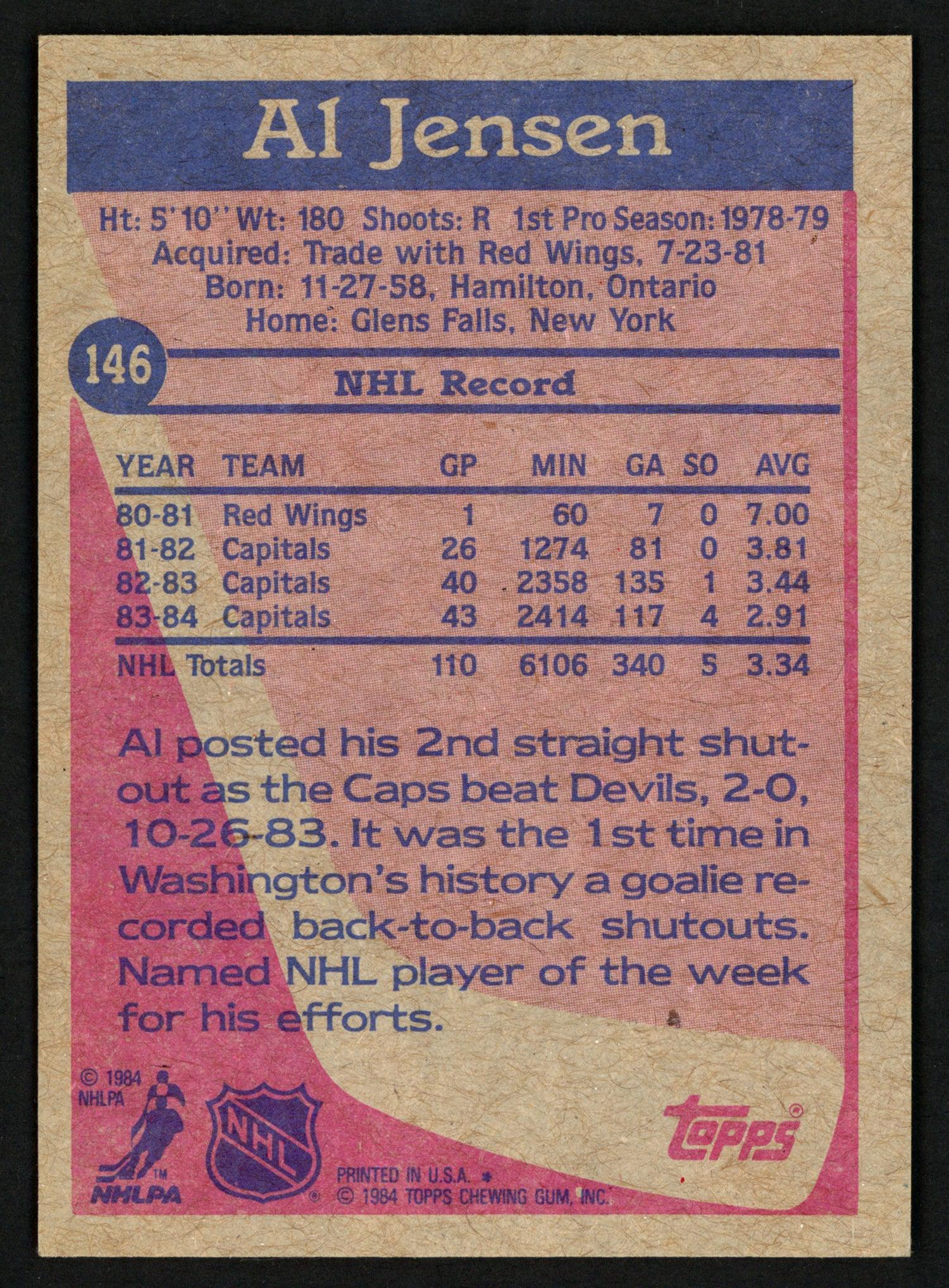Al Jensen Autographed 1984-85 Topps Card #146 Washington Capitals SKU #151779 - Image 2