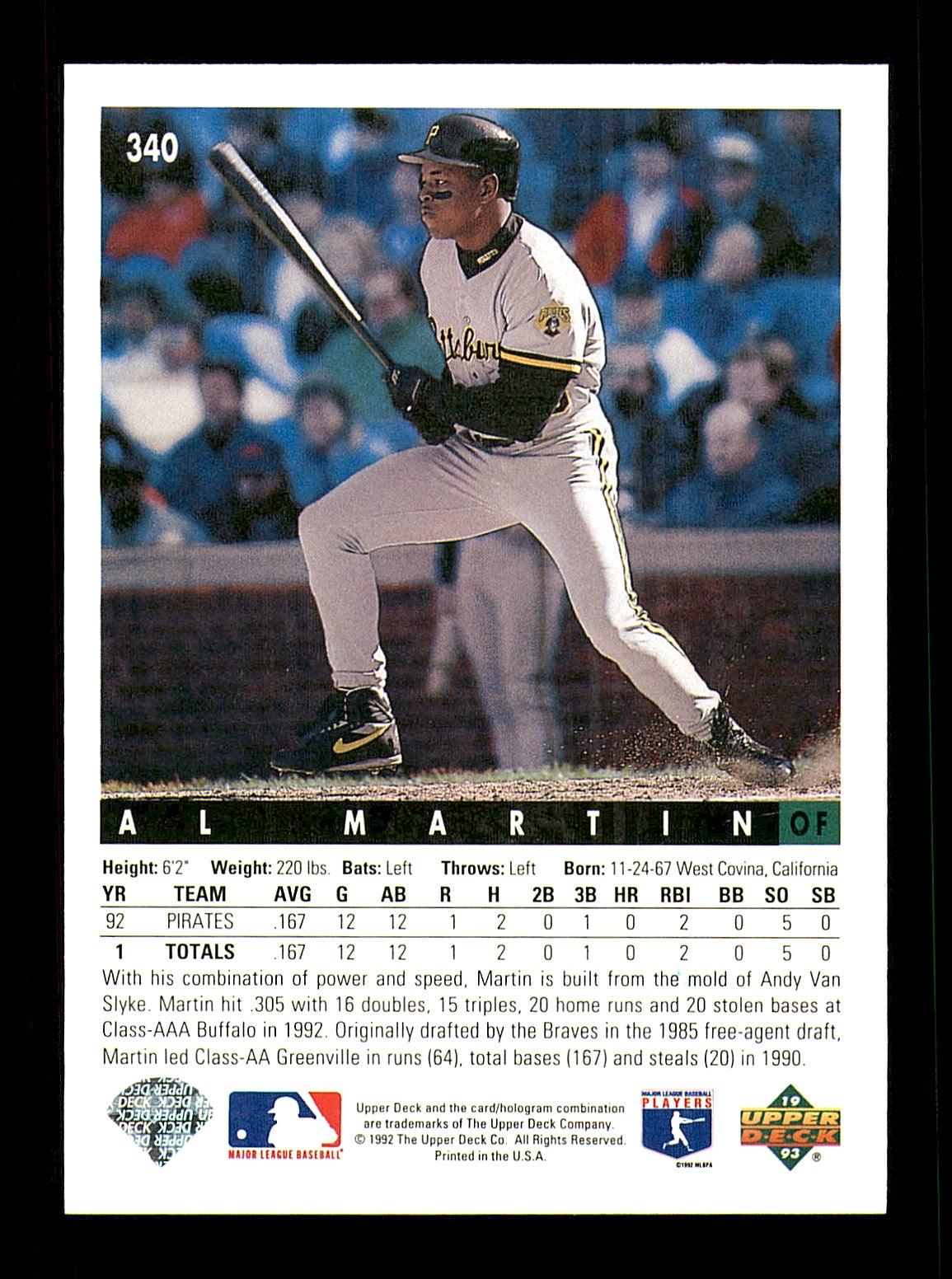 Al Martin Autographed 1993 Upper Deck Card #340 Pittsburgh Pirates SKU #184313 - Image 2