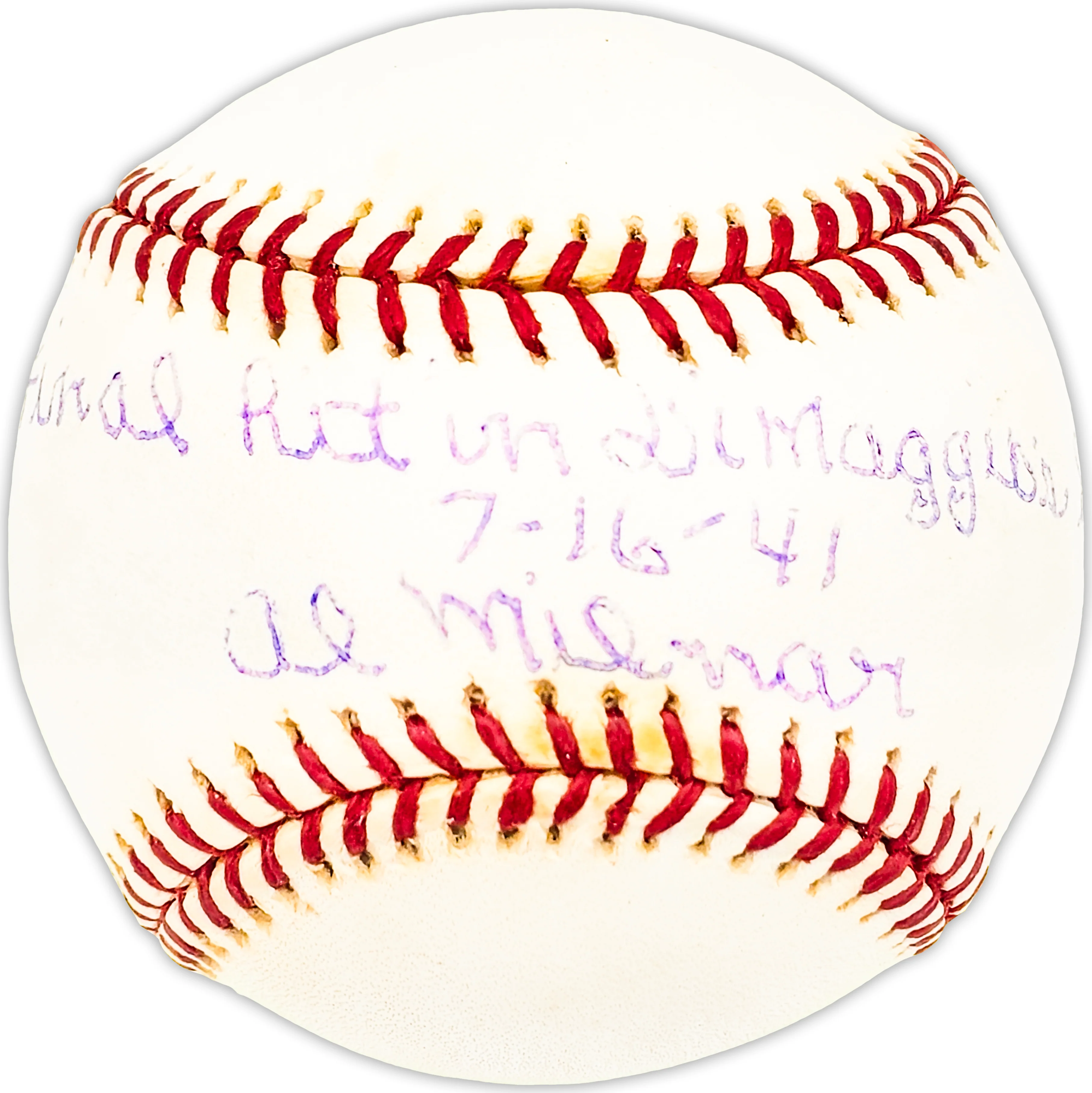 Al Milnar Autographed Official MLB Baseball Cleveland Indians "Final Out on DiMaggio's Streak 7-16-41" Beckett BAS QR #BM25655
