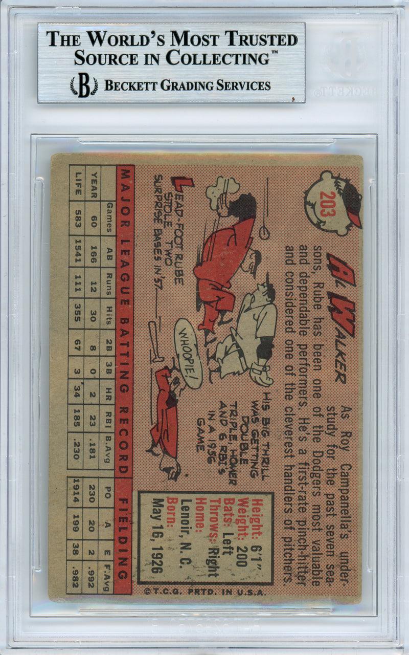Al "Rube" Walker Autographed 1958 Topps Card #203 Brooklyn Dodgers Beckett BAS #10982224 - Image 2