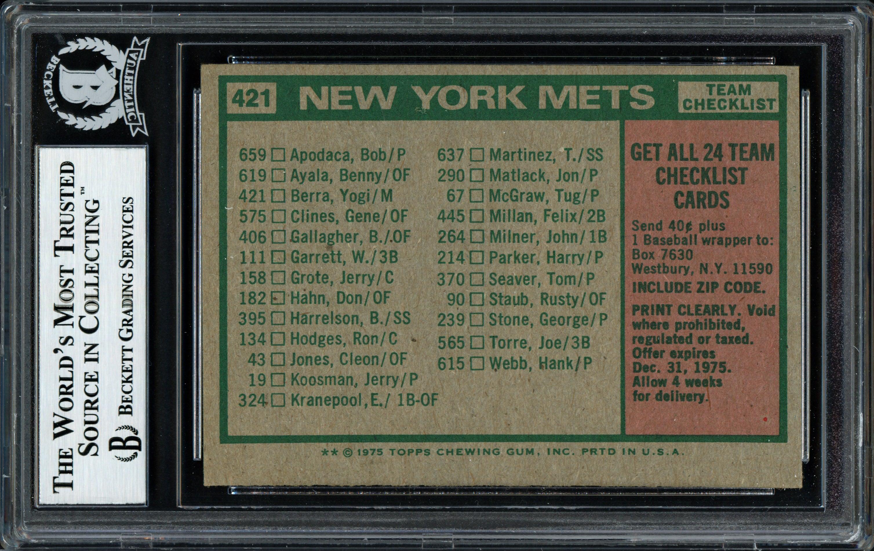 Al "Rube" Walker Autographed 1975 Topps Card #421 New York Mets Beckett BAS #12057489 - Image 2