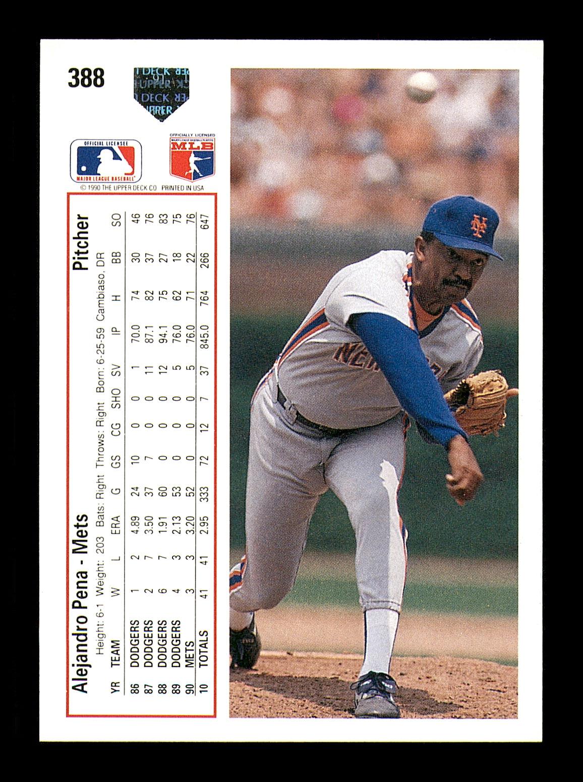 Alejandro Pena Autographed 1991 Upper Deck Card #388 Los Angeles Dodgers SKU #184131 - Image 2