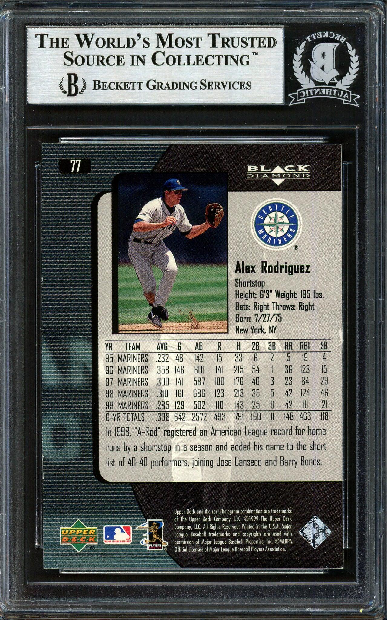 Alex Rodriguez Autographed 2000 Upper Deck Black Diamond Card #77 Seattle Mariners Beckett BAS #12410360 - Image 2