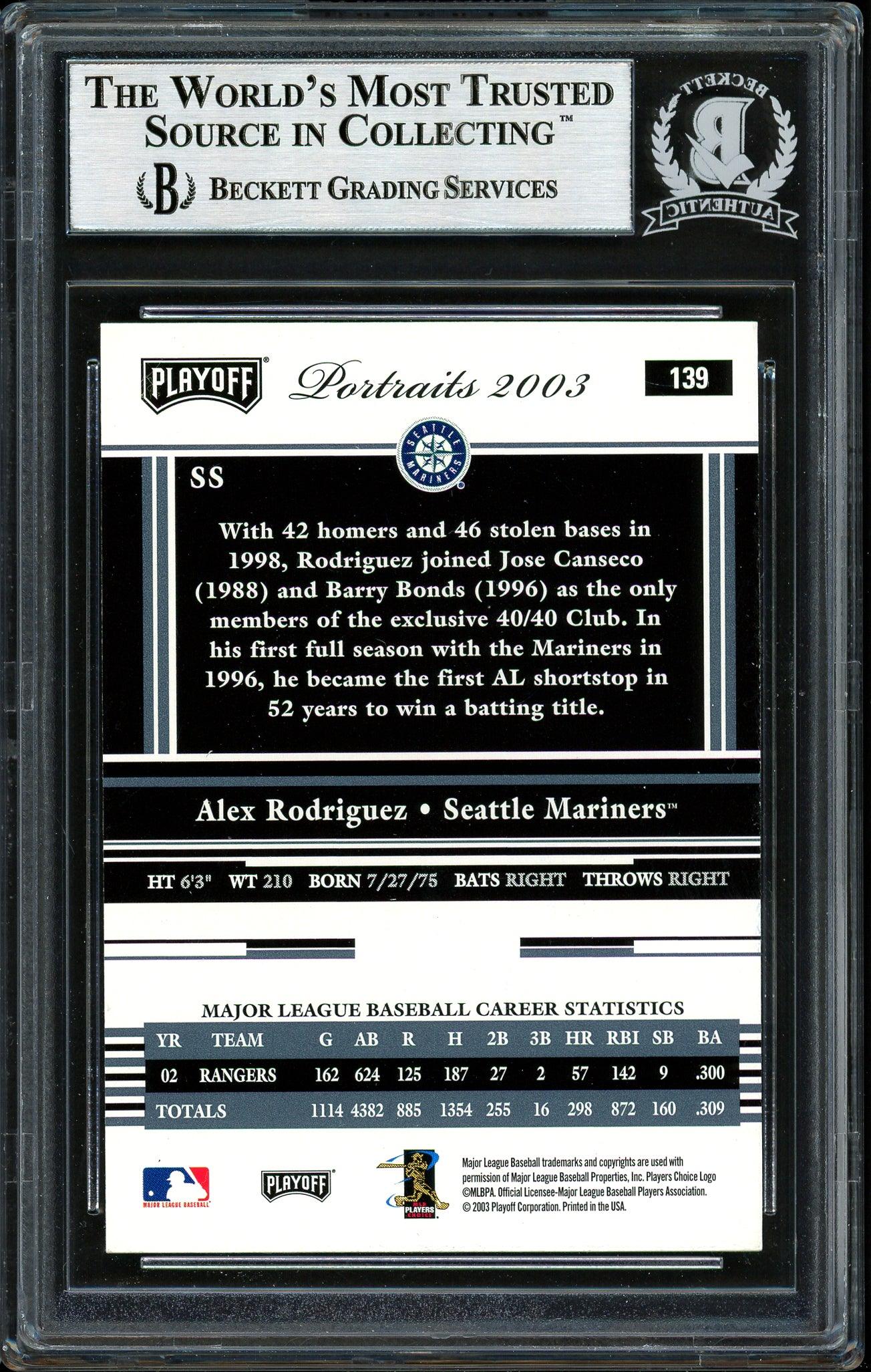 Alex Rodriguez Autographed 2003 Playoff Portraits Card #139 Seattle Mariners Beckett BAS #12410420 - Image 2