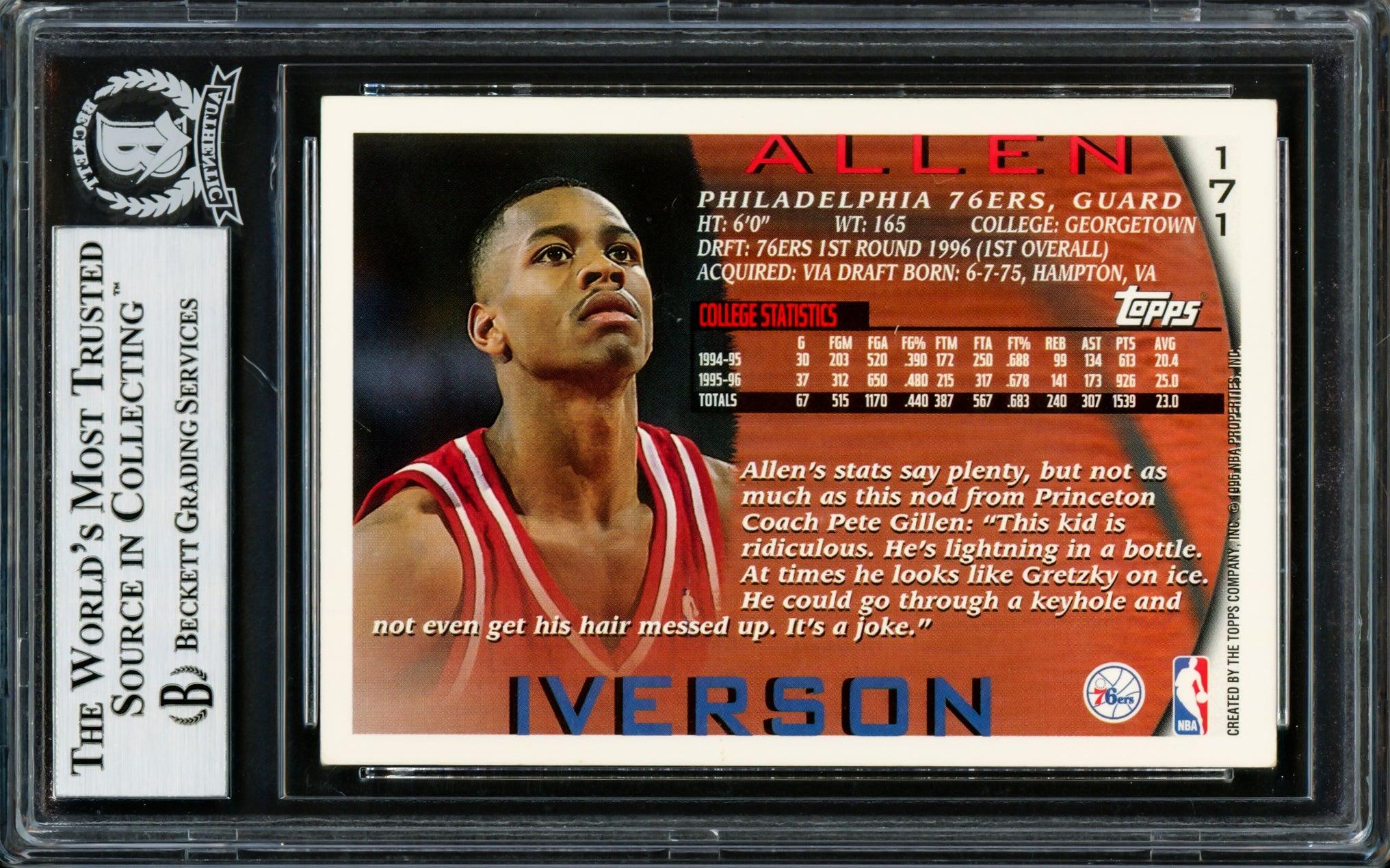 Allen Iverson Autographed 1996-97 Topps Rookie Card #171 Philadelphia 76ers (Creased) Beckett BAS #14133938 - Image 2