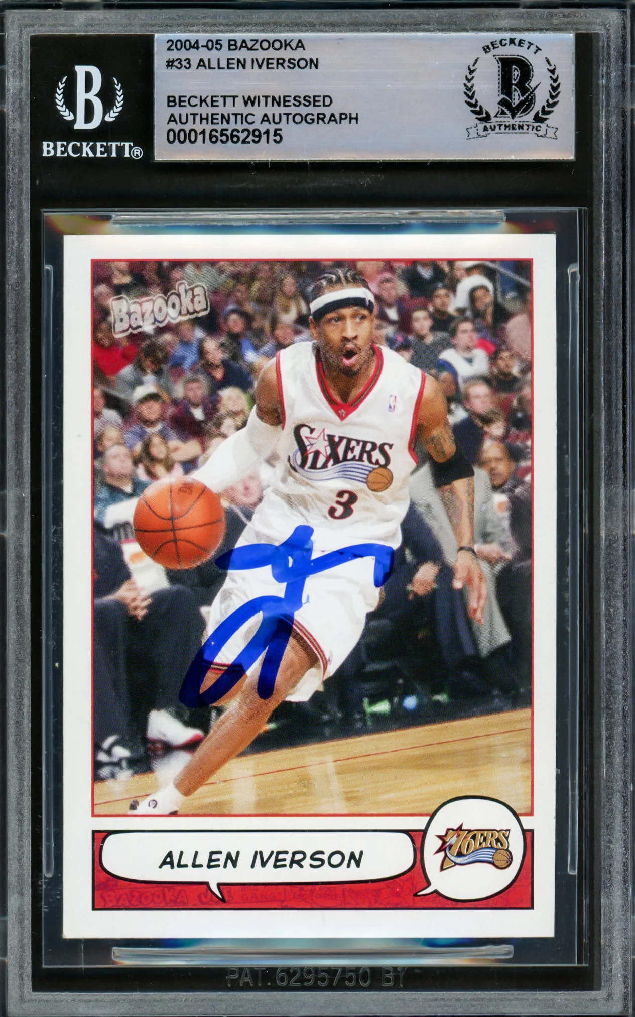 Allen Iverson Autographed 2004-05 Bazooka Card #33 Philadelphia 76ers Beckett BAS Witnessed #16562915