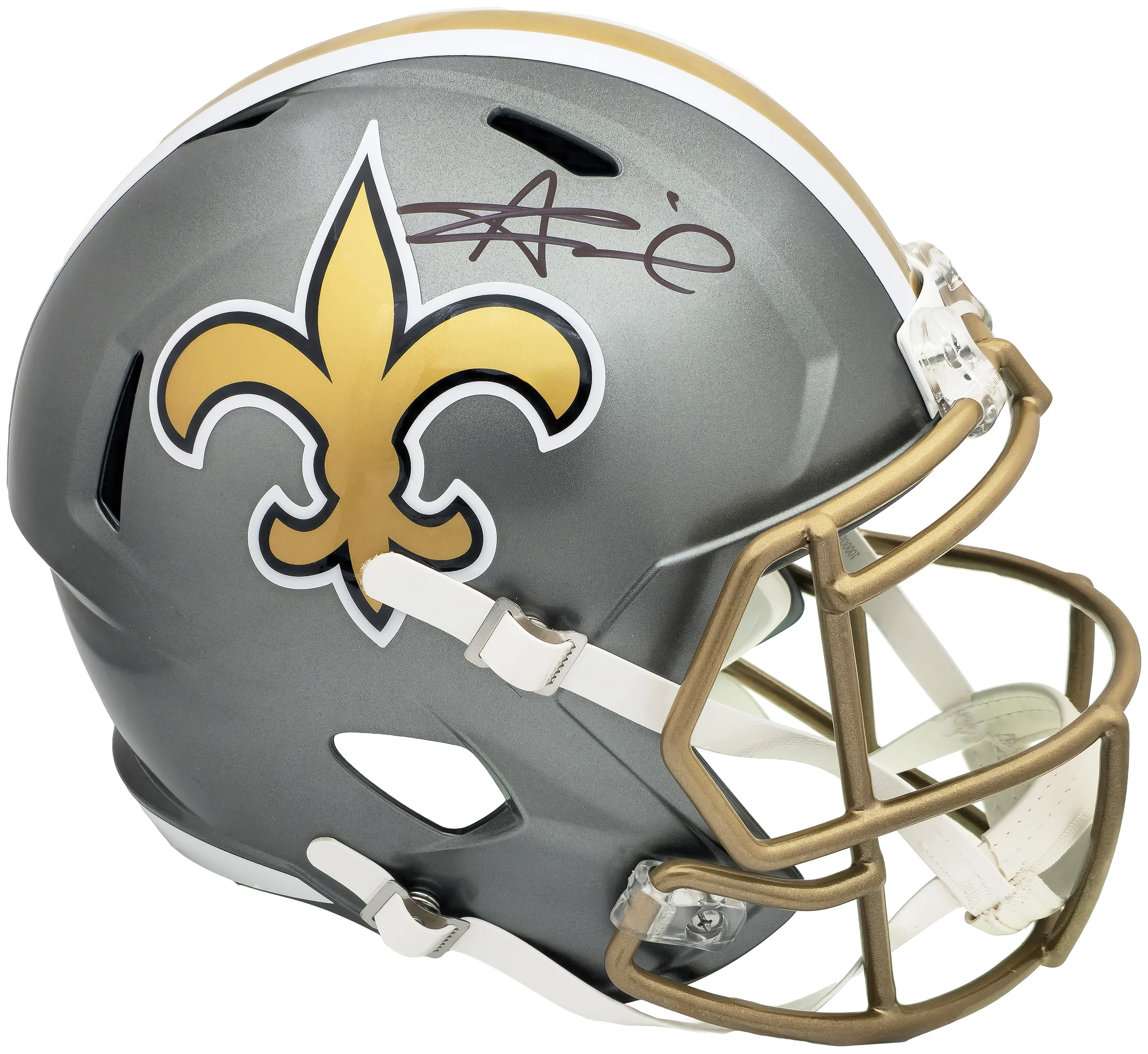 Alvin Kamara Autographed New Orleans Saints Flash Gray Full Size Speed Replica Helmet Beckett BAS Witness