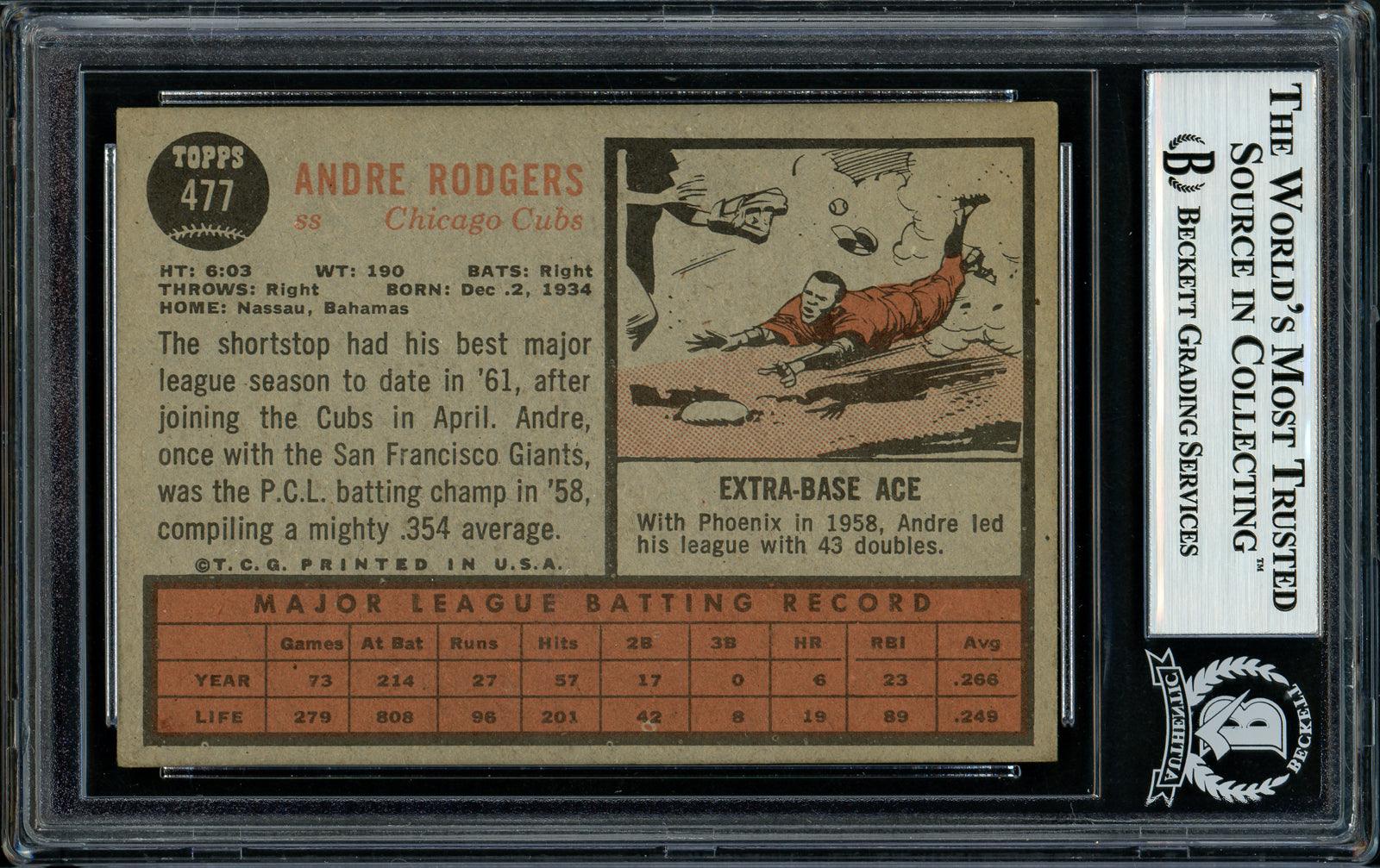 Andre Rodgers Autographed 1962 Topps Card #477 Chicago Cubs Beckett BAS #11481530 - Image 2