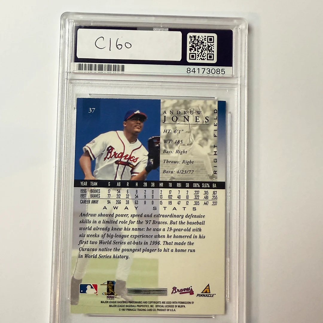 Andruw Jones Signed 1998 Pinnacle #37 PSA Auto Authentic - Image 2