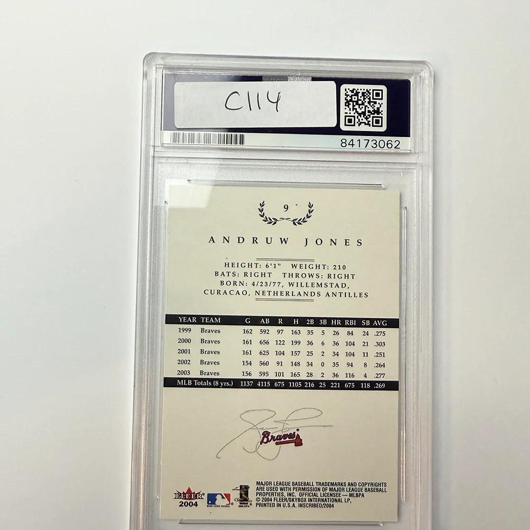Andruw Jones Signed 2004 Fleer Inscribed #9 PSA Auto Authentic - Image 2