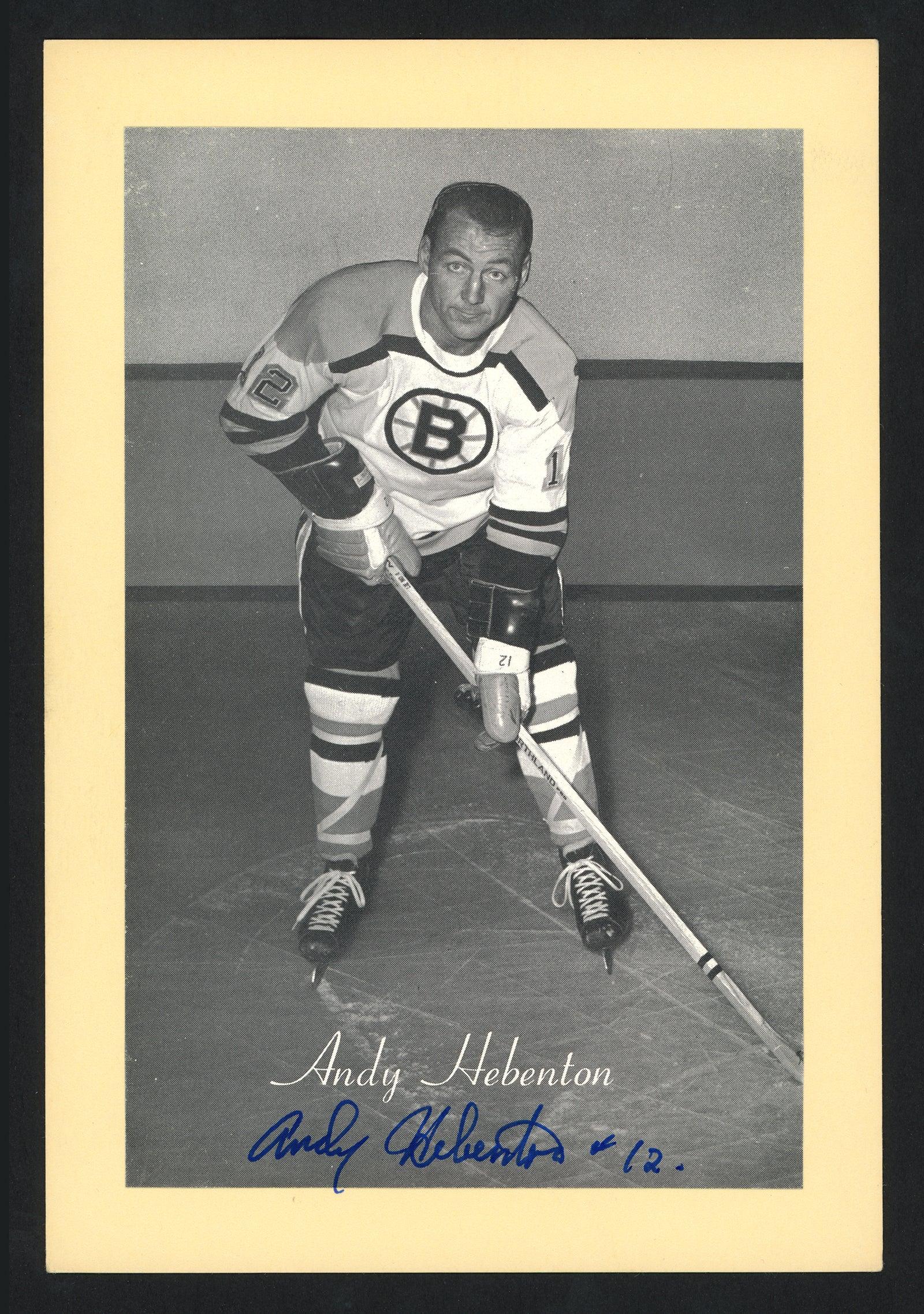 Andy Hebenton Autographed 1944-63 Beehive 4.5x6.5 Photo Boston Bruins SKU #160637