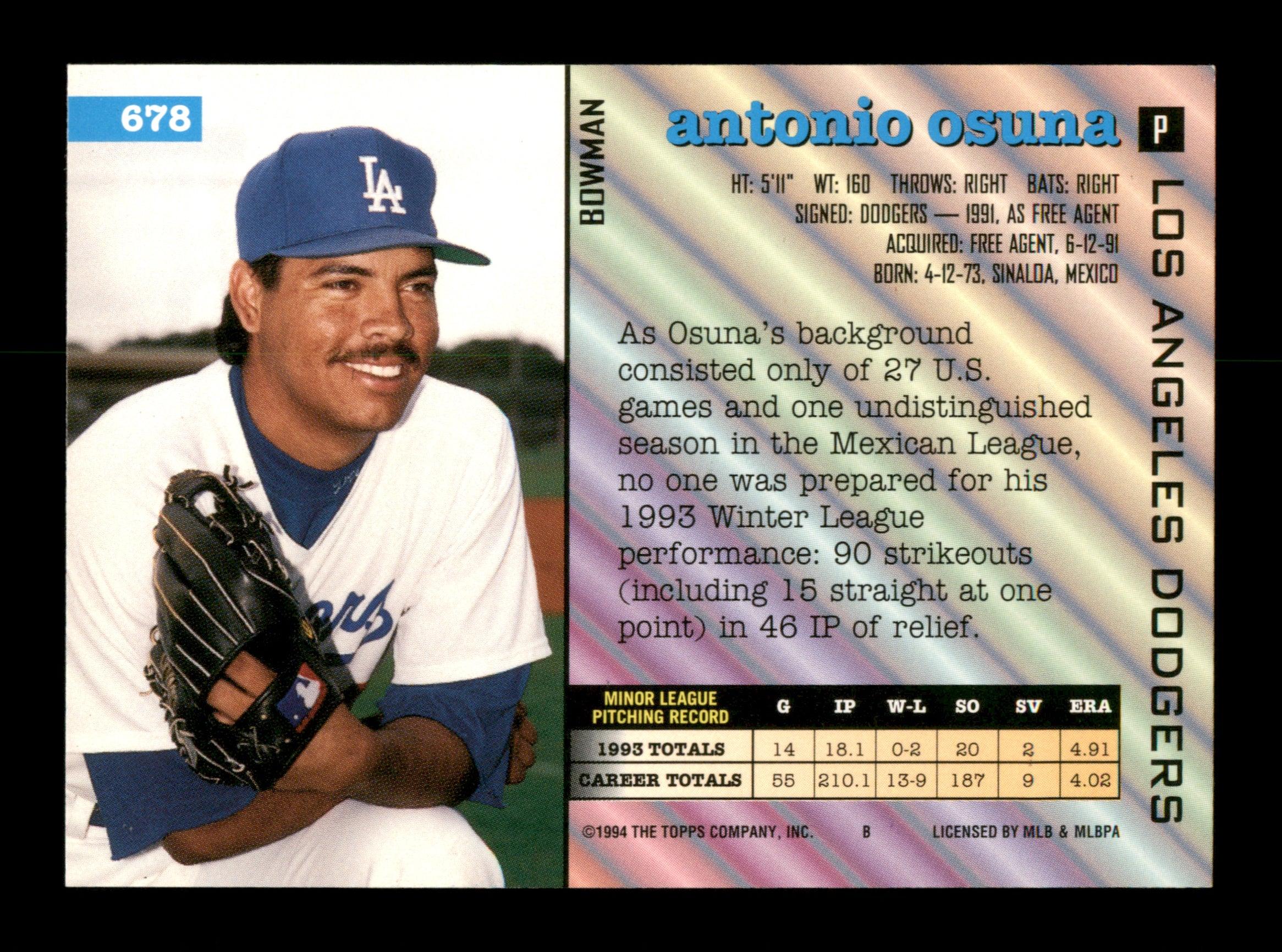 Antonio Osuna Autographed 1994 Bowman Card #678 Los Angeles Dodgers SKU #195733 - Image 2