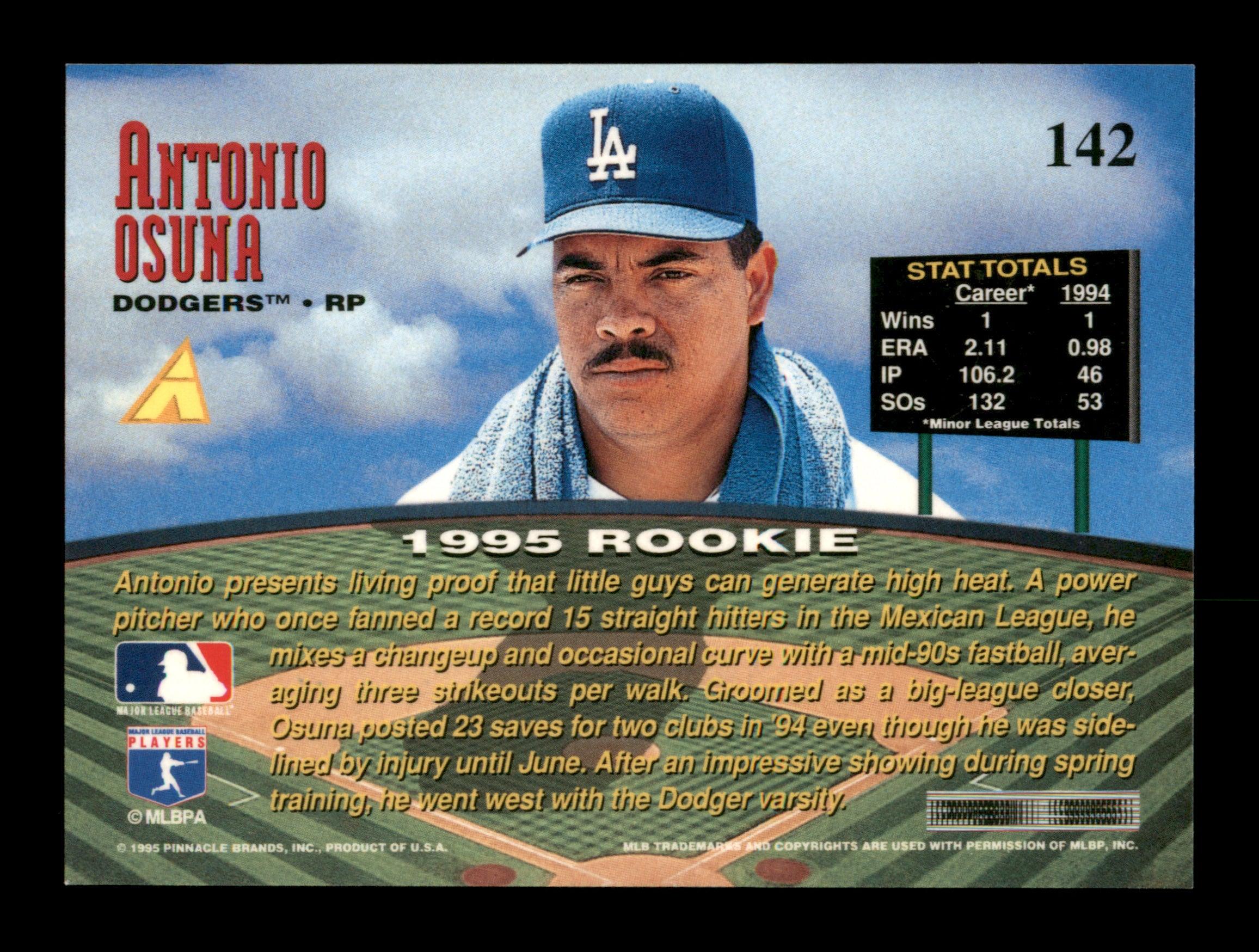 Antonio Osuna Autographed 1995 Pinnacle Zenith Card #142 Los Angeles Dodgers SKU #195739 - Image 2