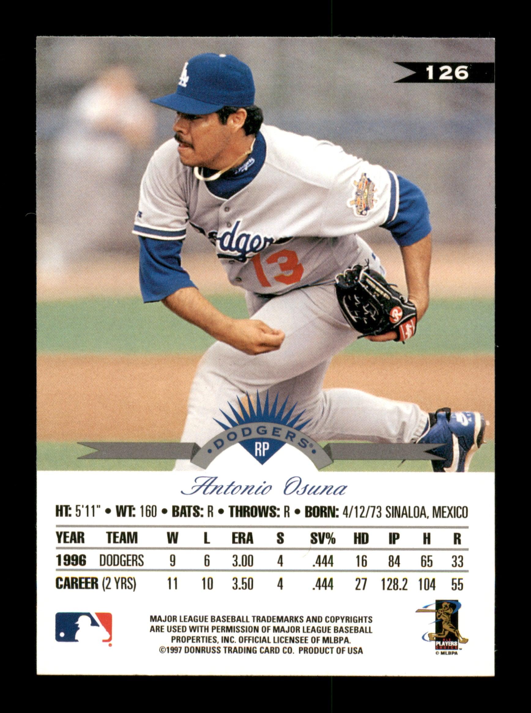 Antonio Osuna Autographed 1997 Leaf Card #126 Los Angeles Dodgers SKU #195742 - Image 2