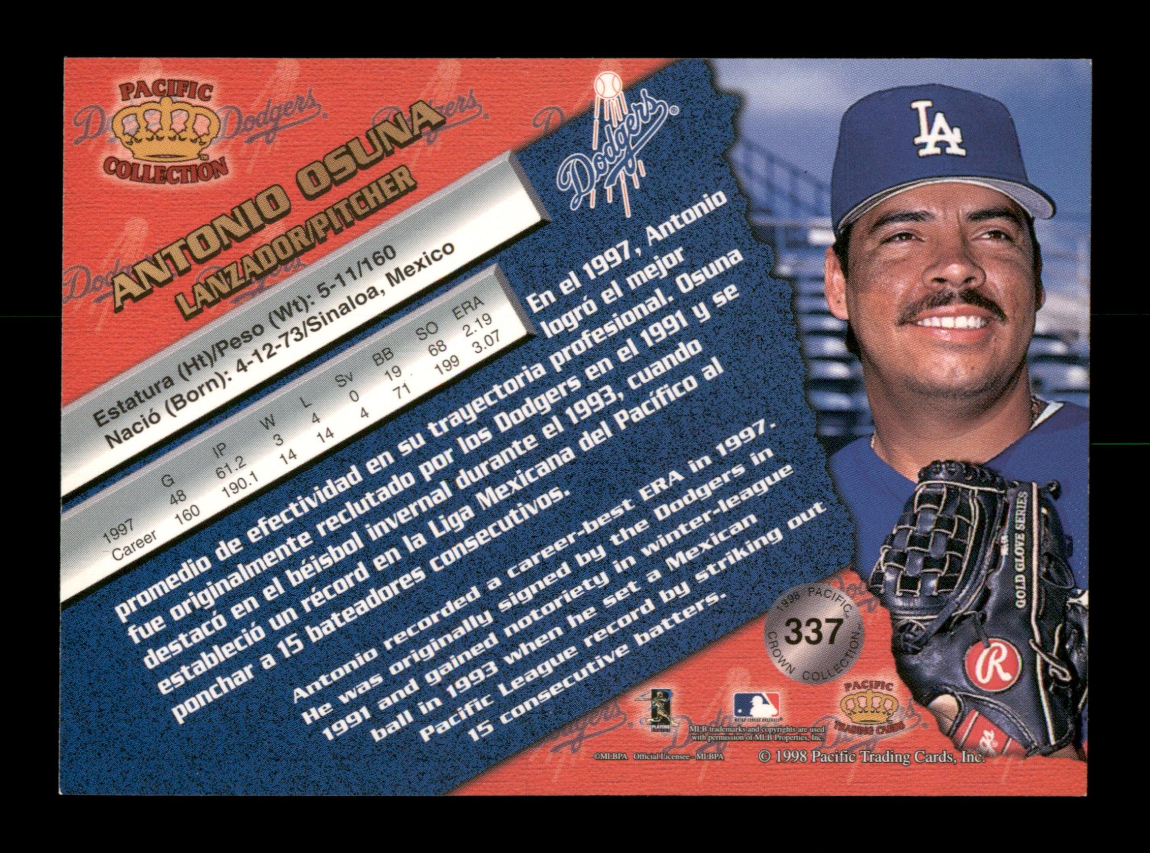 Antonio Osuna Autographed 1998 Pacific Card #337 Los Angeles Dodgers SKU #195730 - Image 2