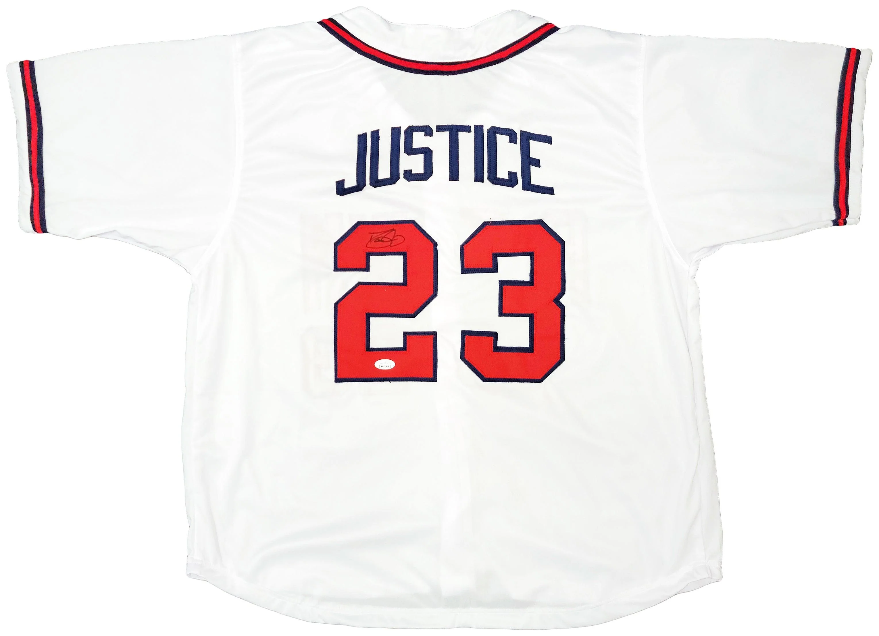 Atlanta Braves Dave Justice Autographed White Jersey A-Town JSA Stock #202343 - Image 2
