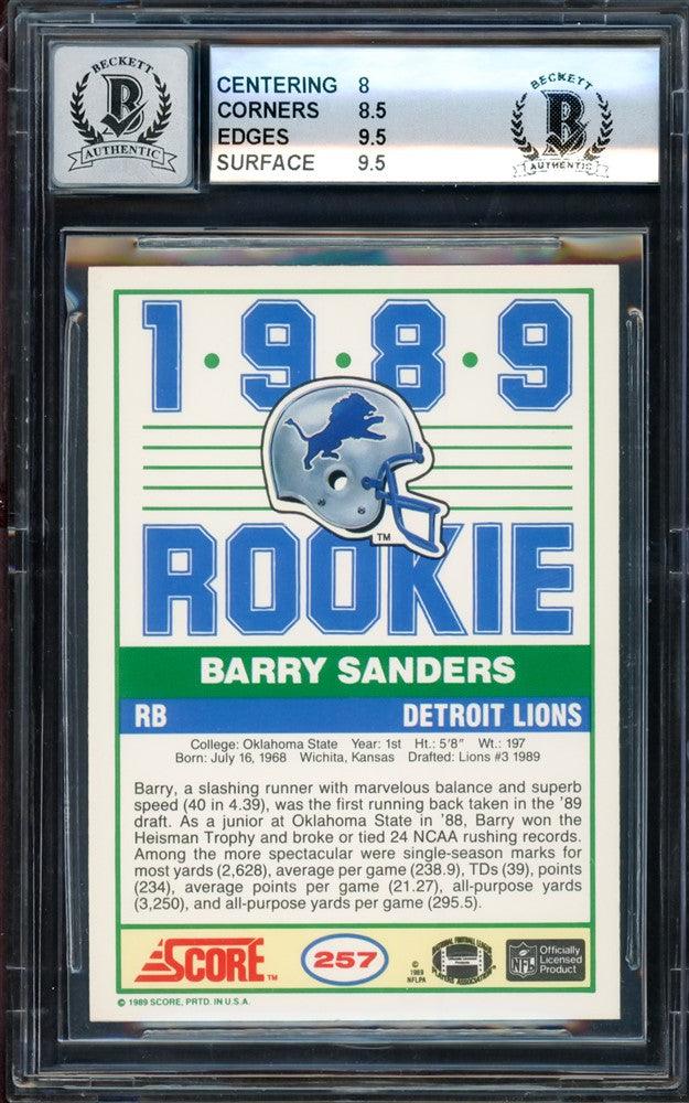 Barry Sanders Autographed 1989 Score Rookie Card #257 Detroit Lions BGS 8.5 Auto Grade Gem Mint 10 Beckett BAS Stock #209308 - Image 2
