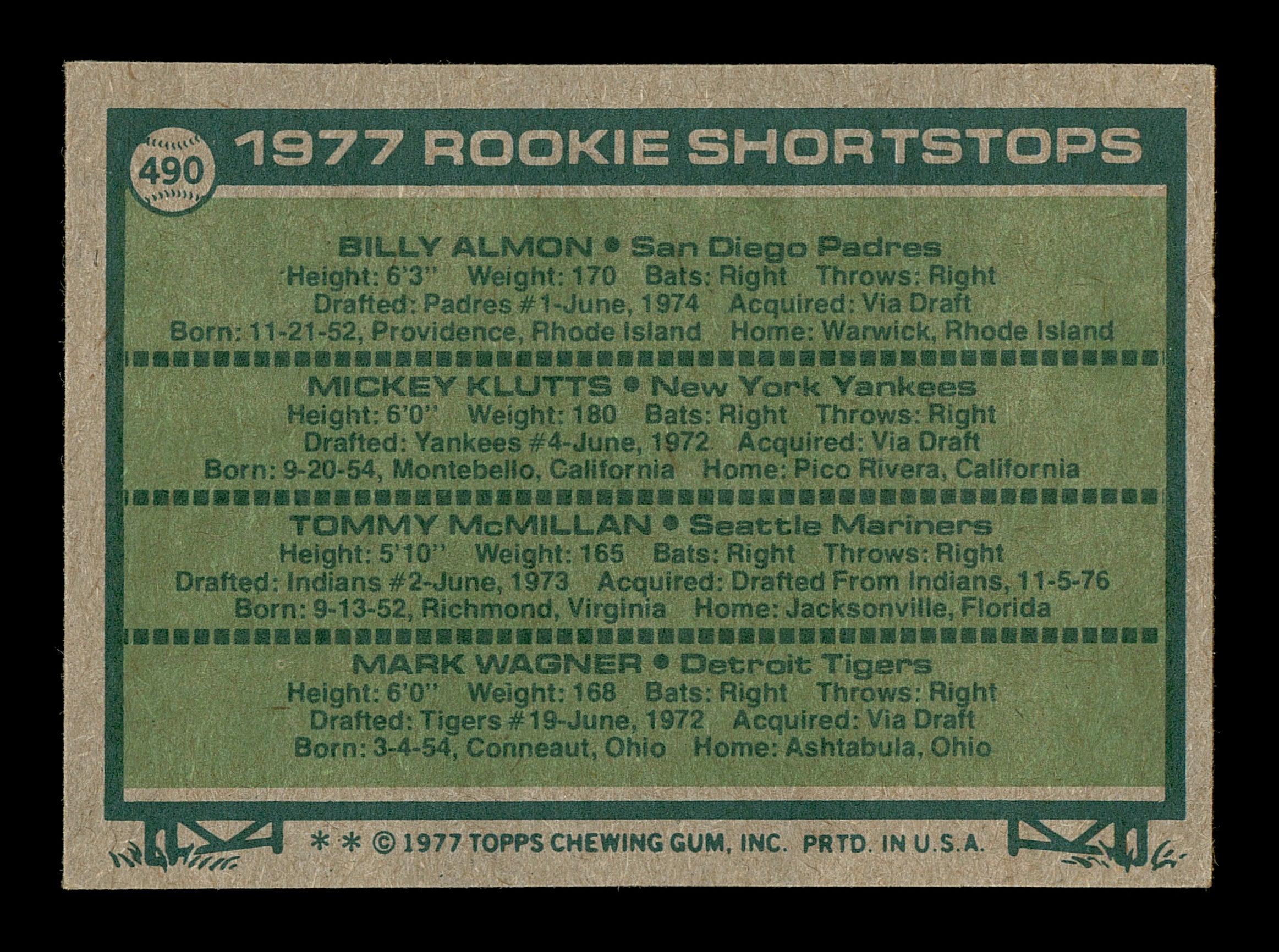 Bill Almon & Mickey Klutts Autographed 1977 Topps Rookie Card #490 SKU #166929 - Image 2