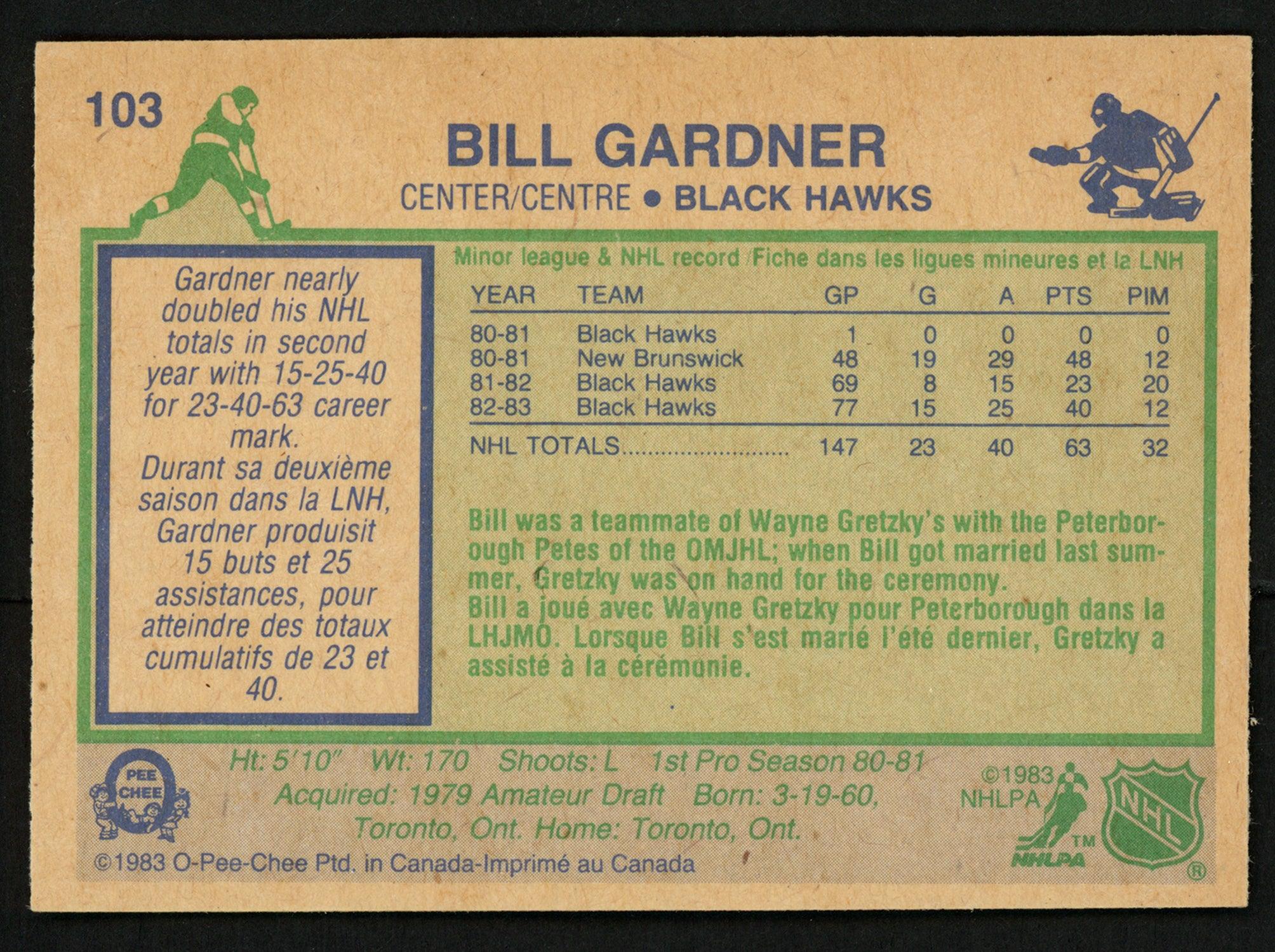 Bill Gardner Autographed 1983-84 O-Pee-Chee Rookie Card #103 Chicago Blackhawks SKU #150215 - Image 2