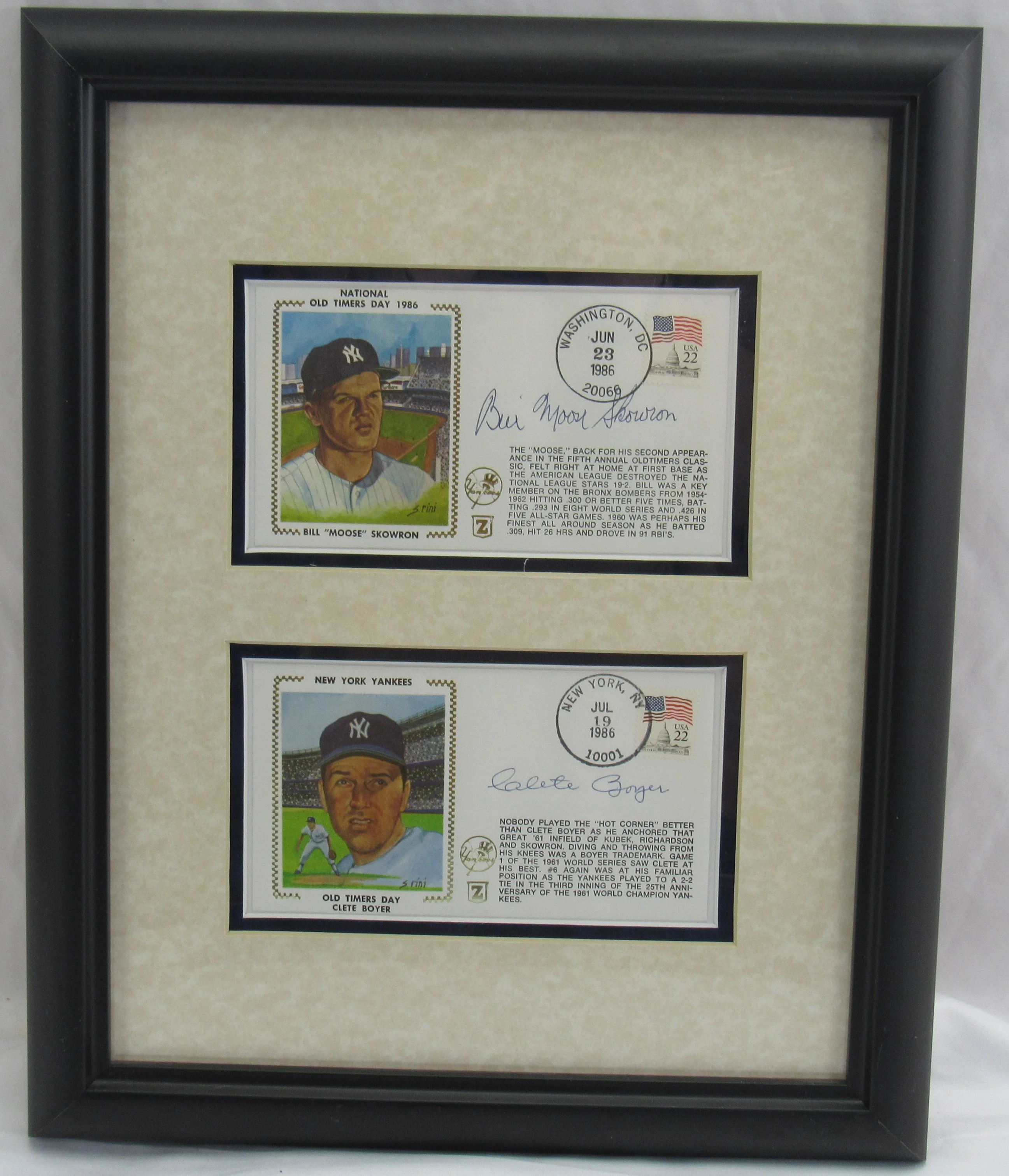 Bill Skowron and Clete Boyer Signed Framed Post Cards JSA Authenticated