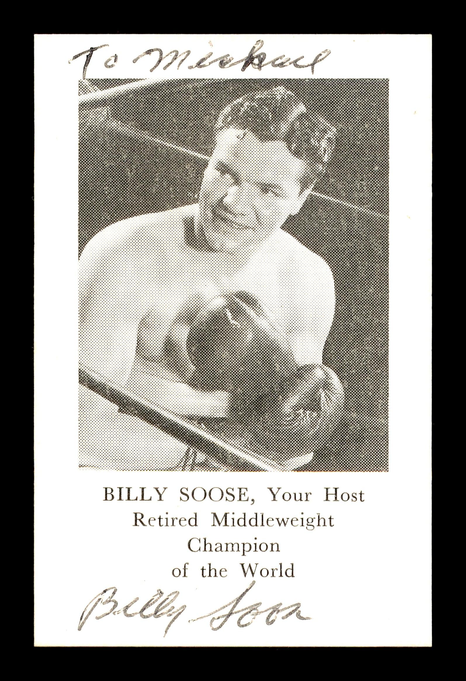 Billy Soose Autographed Business Card Boxer "To Michael" SKU #179768