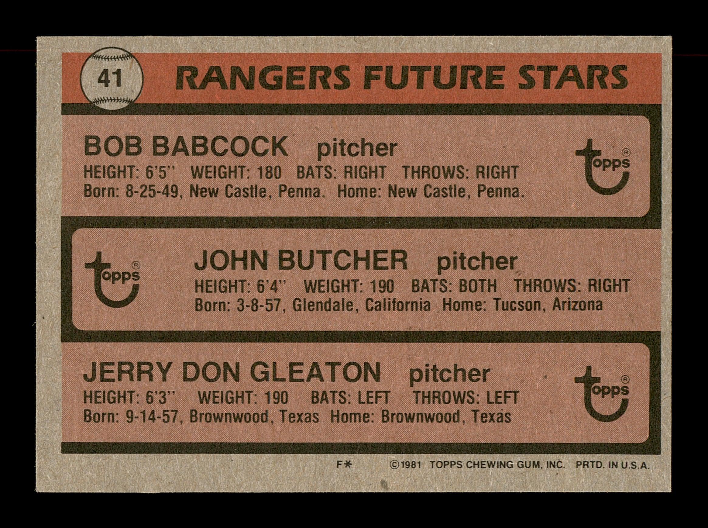Bob Babcock & Jerry Don Gleaton Autographed 1981 Topps Rookie Card #41 Texas Rangers SKU #166417 - Image 2