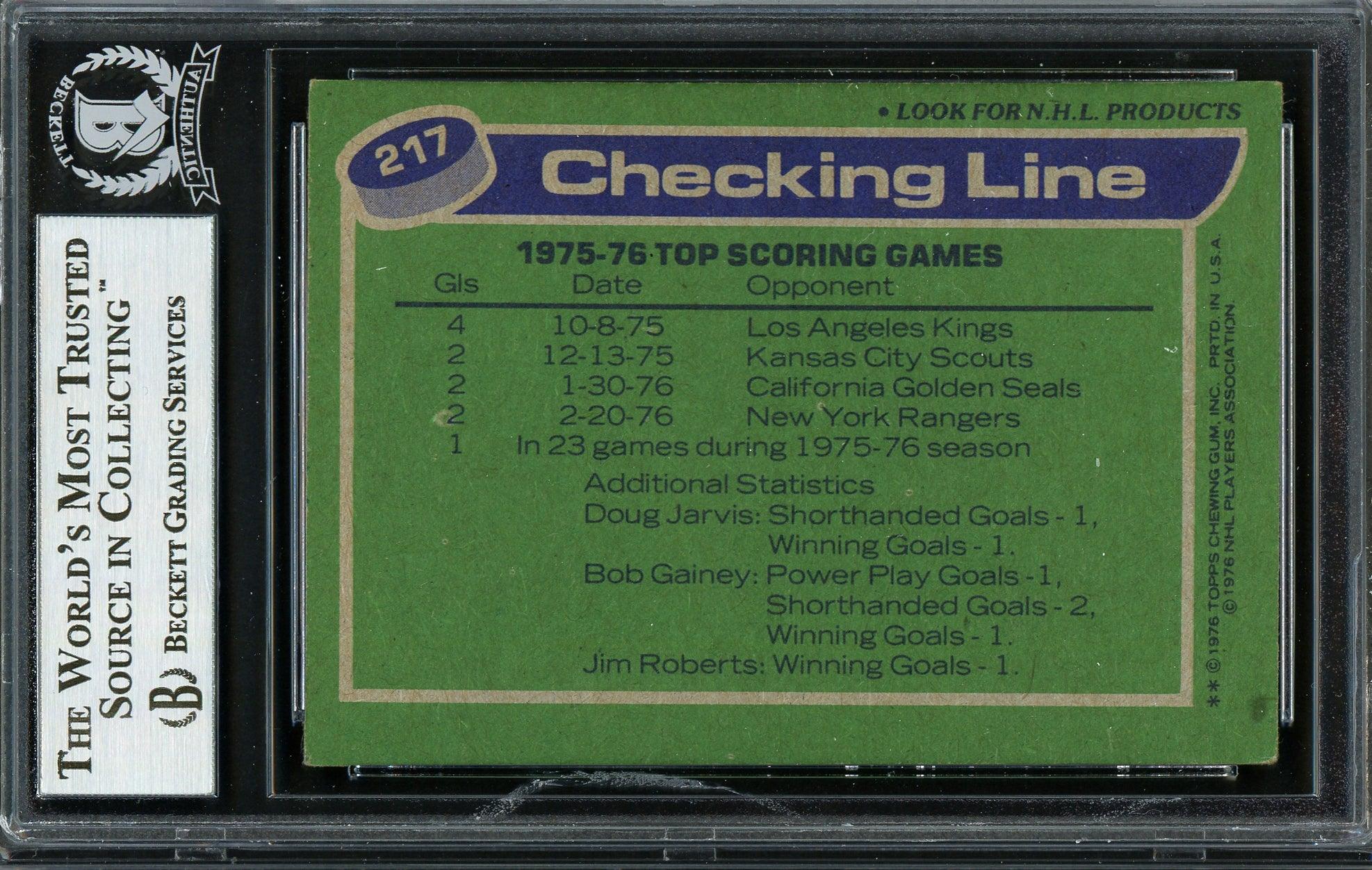 Bob Gainey, Doug Jarvis & Jim Roberts Autographed 1976-77 Topps Card #217 Montreal Canadiens Beckett BAS #12666691 - Image 2