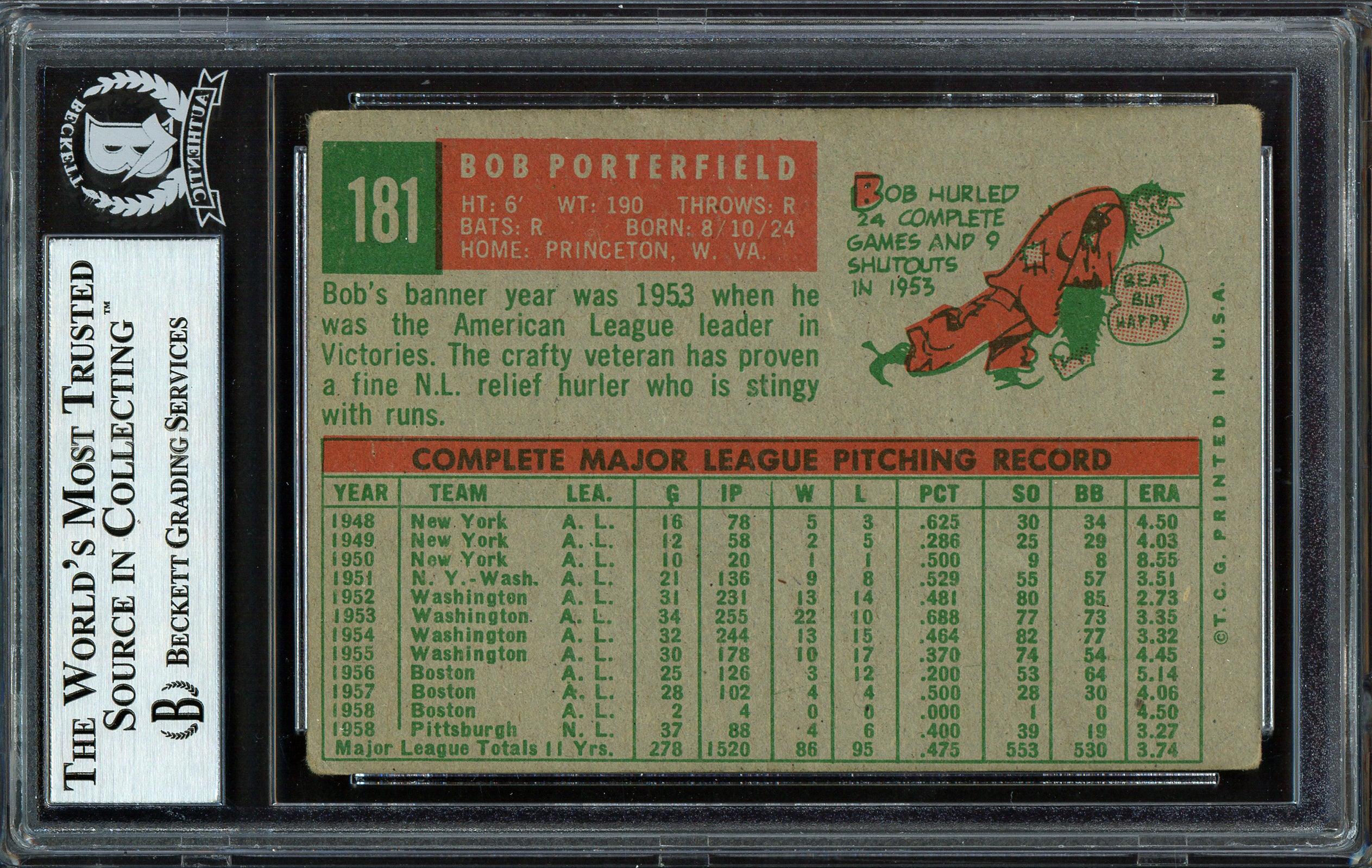 Bob Porterfield Autographed 1959 Topps Card #181 Pittsburgh Pirates Beckett BAS #12486474 - Image 2