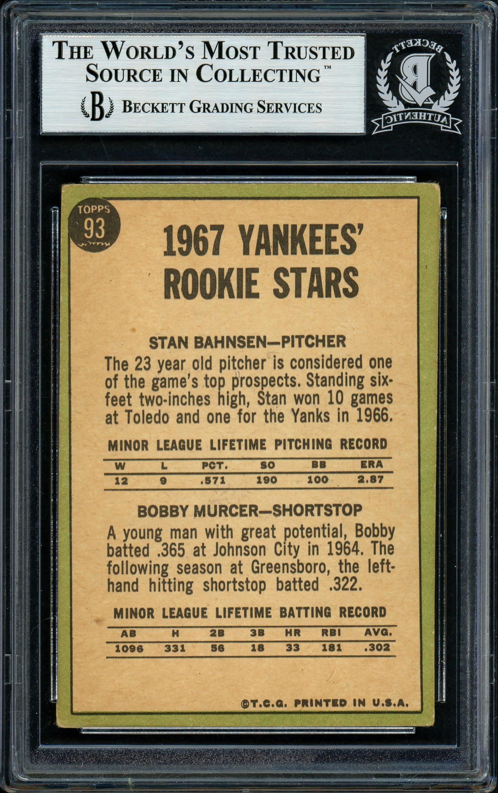 Bobby Murcer & Stan Bahnsen Autographed 1967 Topps Rookie Card #93 New York Yankees Beckett BAS #11627917 - Image 2
