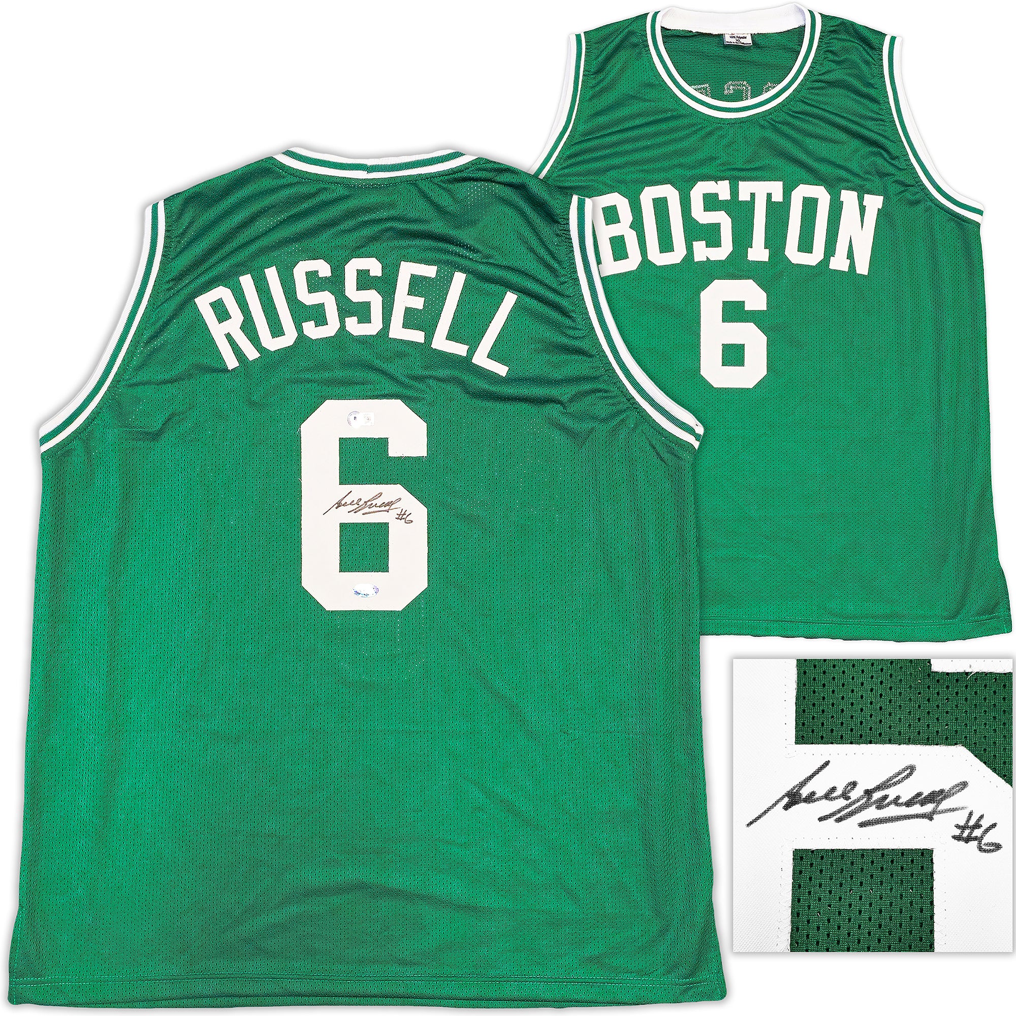 Boston Celtics Bill Russell Autographed Green Jersey Beckett BAS