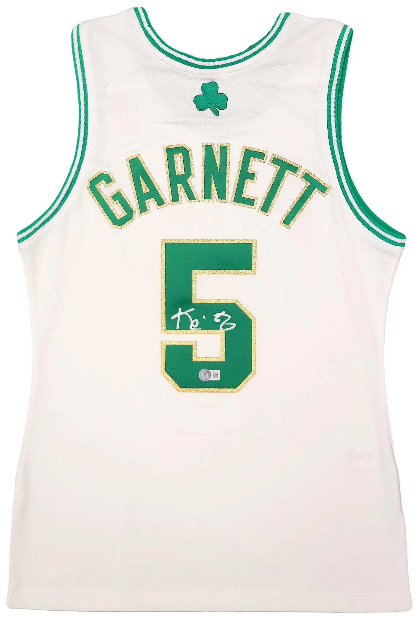 Boston Celtics Kevin Garnett Autographed White & Gold Authentic Mitchell & Ness Hardwood Classics 2008 Jersey Size S Beckett BAS QR Stock #203552 - Image 2