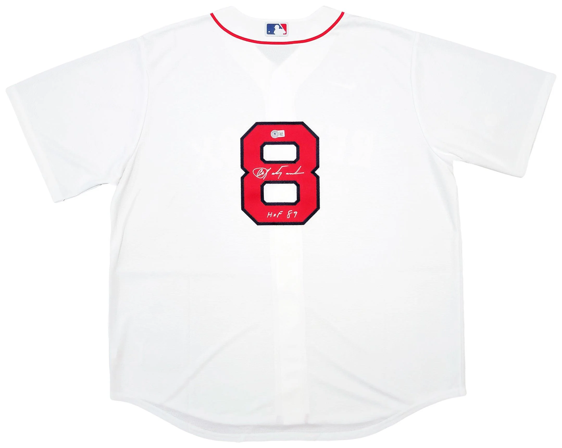 Boston Red Sox Carl Yastrzemski Autographed White Nike Jersey Size XL "HOF 89" Beckett BAS Stock #203885 - Image 2