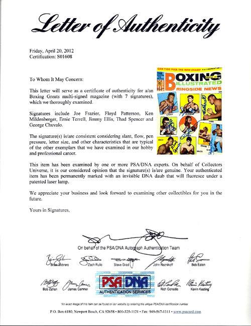 Boxing Greats Autographed Boxing Illustrated Magazine Cover With 7 Total Signatures Including Joe Frazier & Floyd Patterson PSA/DNA #S01608 - Image 2