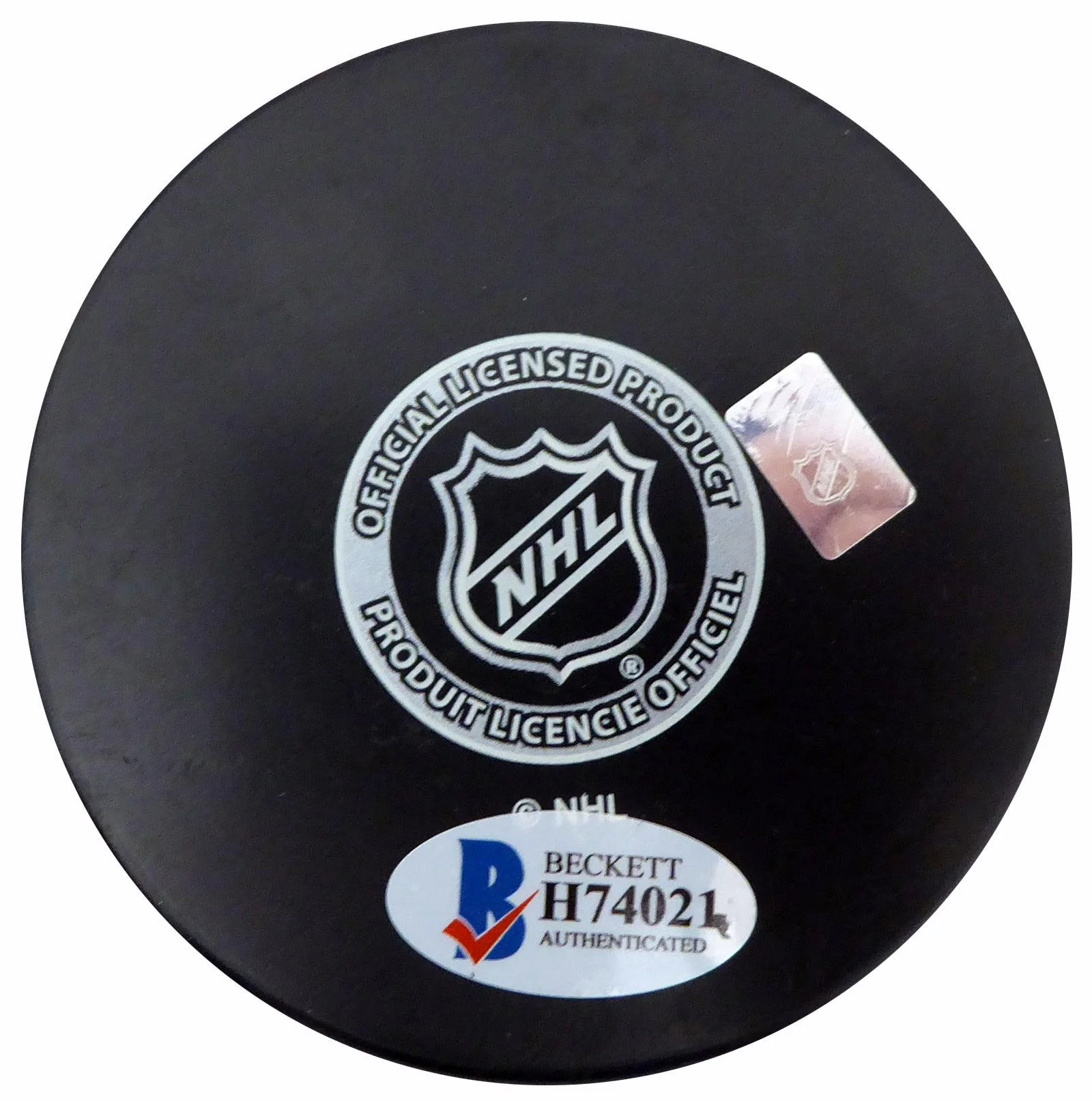 Brett Hull Autographed Official St. Louis Blues Logo Puck In Silver Beckett BAS Stock #152347 - Image 2