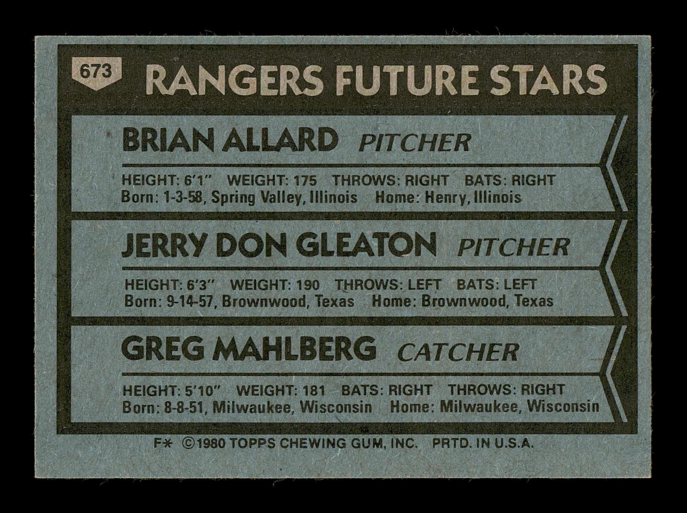 Brian Allard & Jerry Don Gleaton Autographed 1980 Topps Rookie Card #673 Texas Rangers SKU #166878 - Image 2