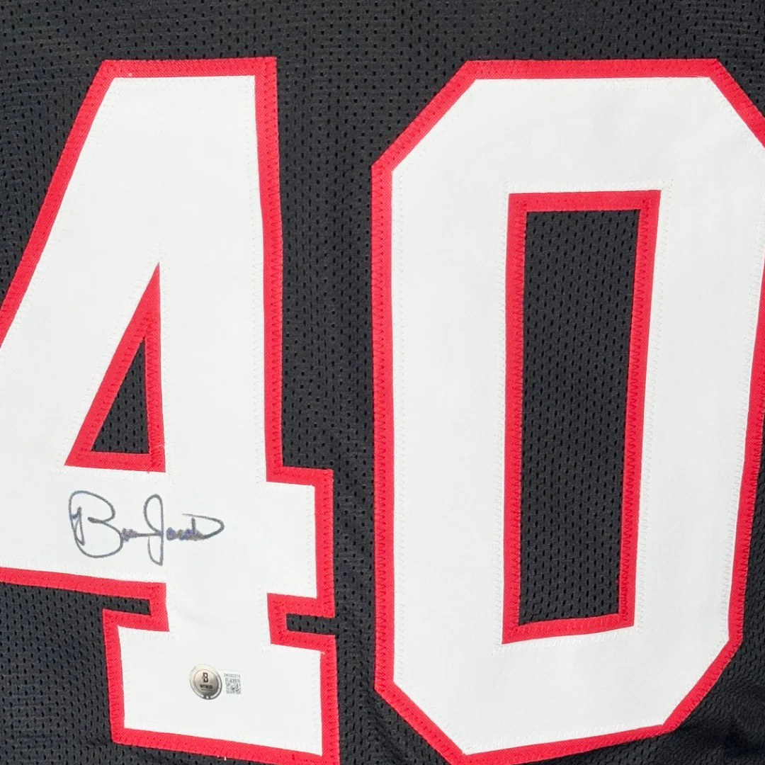 Brian Jordan Signed Atlanta Black Football Jersey (Beckett) - Image 2