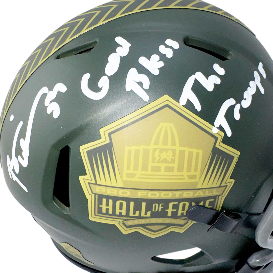 Brian Urlacher Signed God Bless the Troops Inscription Hall of Fame Salute 2025 Mini Football Helmet (Beckett) - Image 2